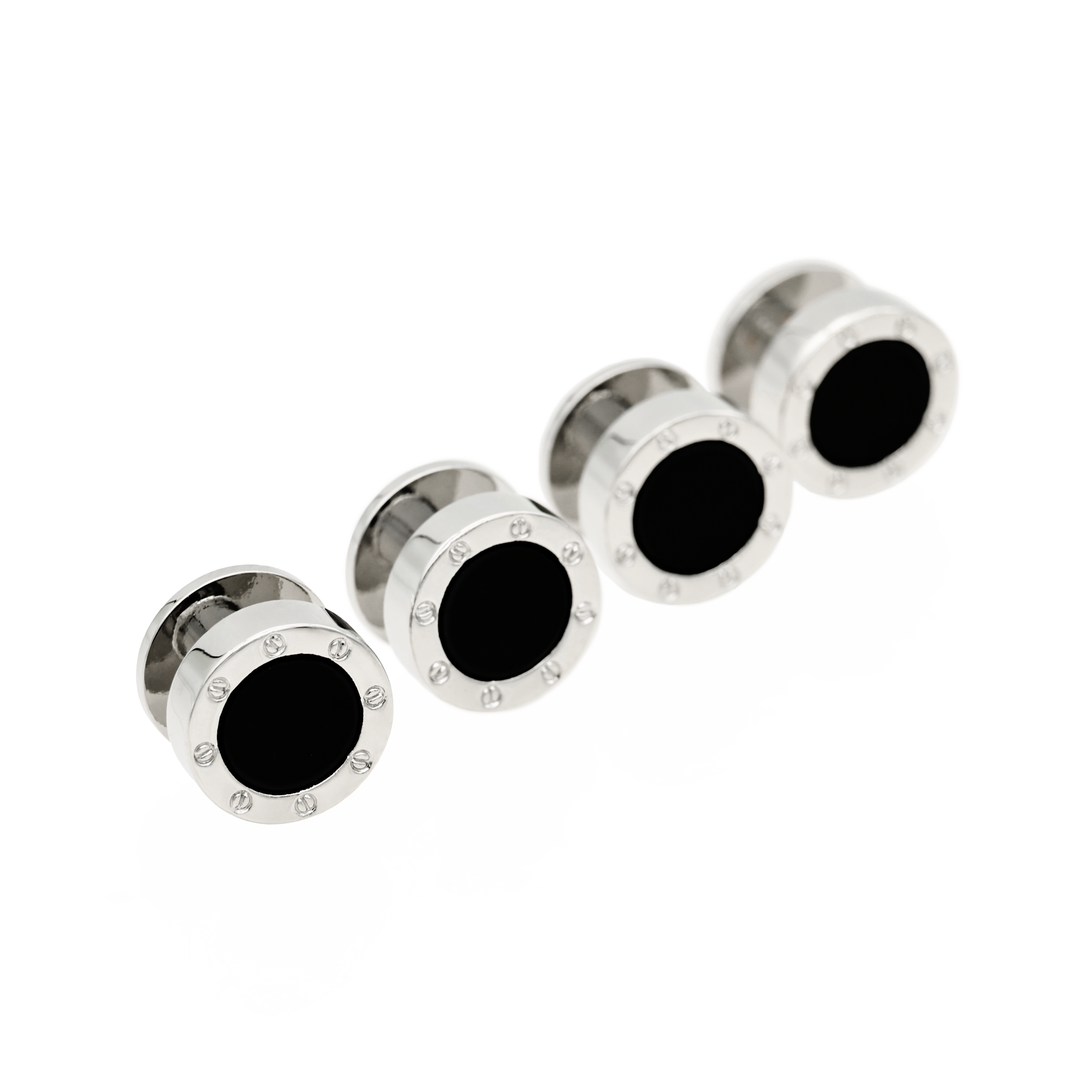 Round rhodium with onyx screw design shirt stud (pack of 4)