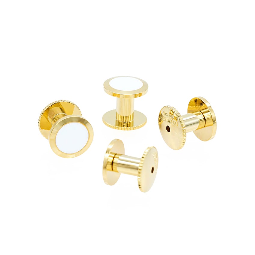 Gold / White Round Shirt Studs - 7mm (pack of 4)