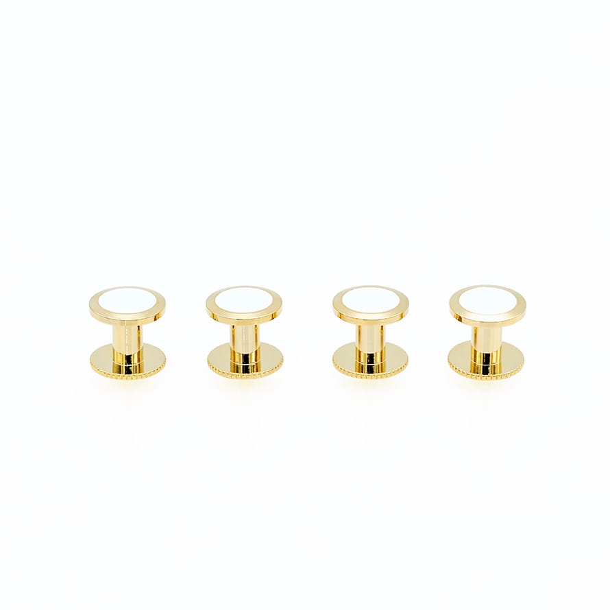 Gold / White Round Shirt Studs - 7mm (pack of 4)
