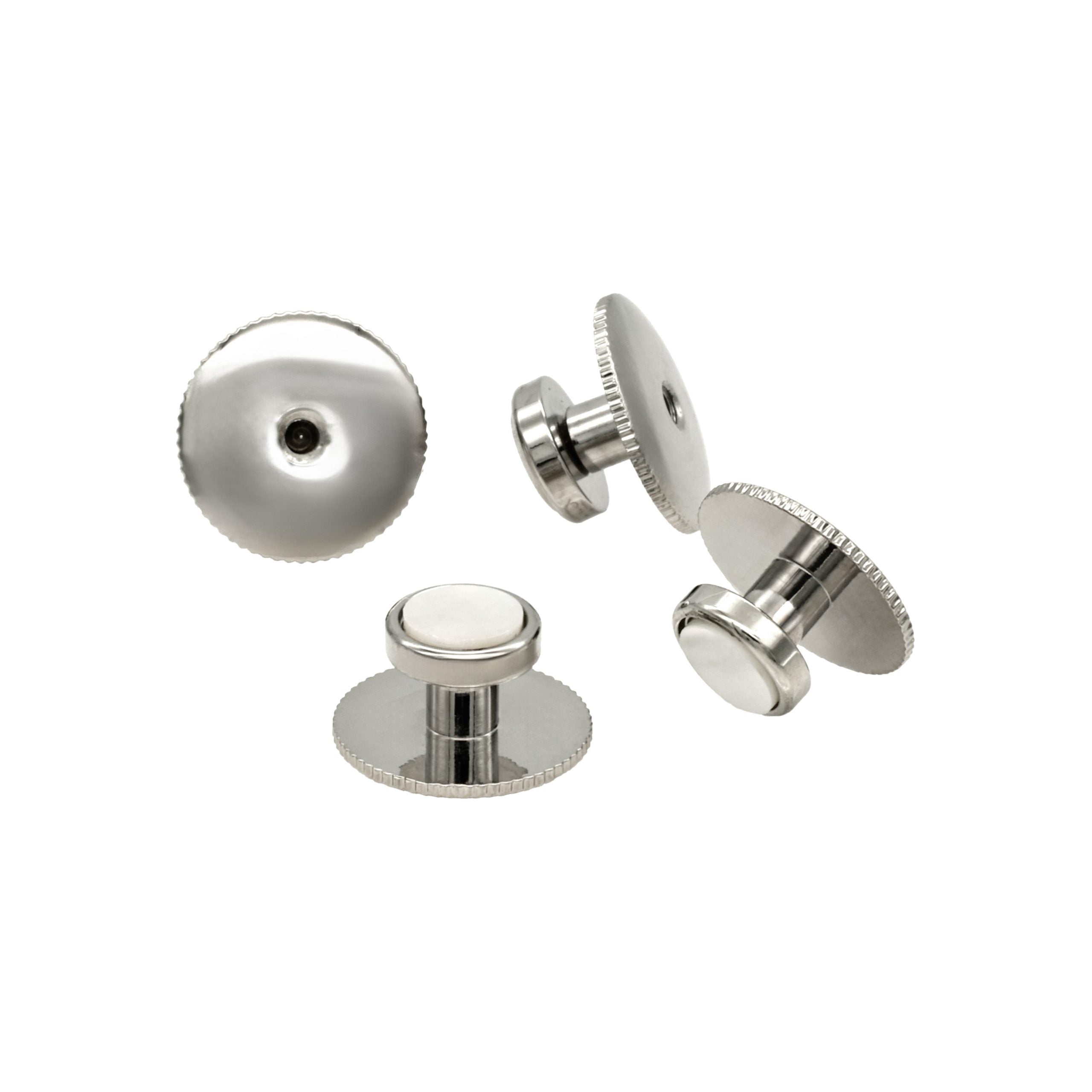 Rhodium and Mother Of Pearl Round Screw Shirt Studs (set of 4)