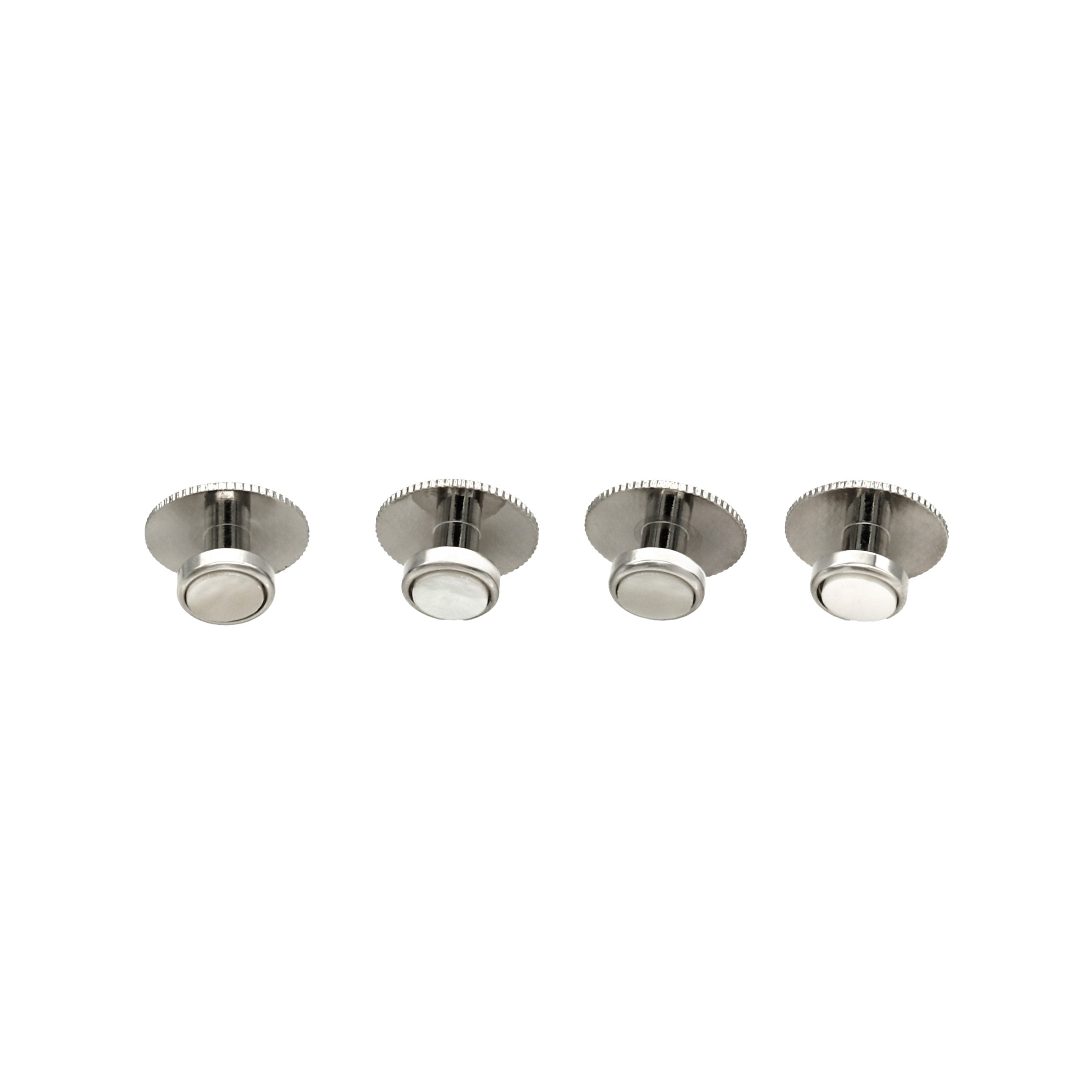 Rhodium and Mother Of Pearl Round Screw Shirt Studs (set of 4)