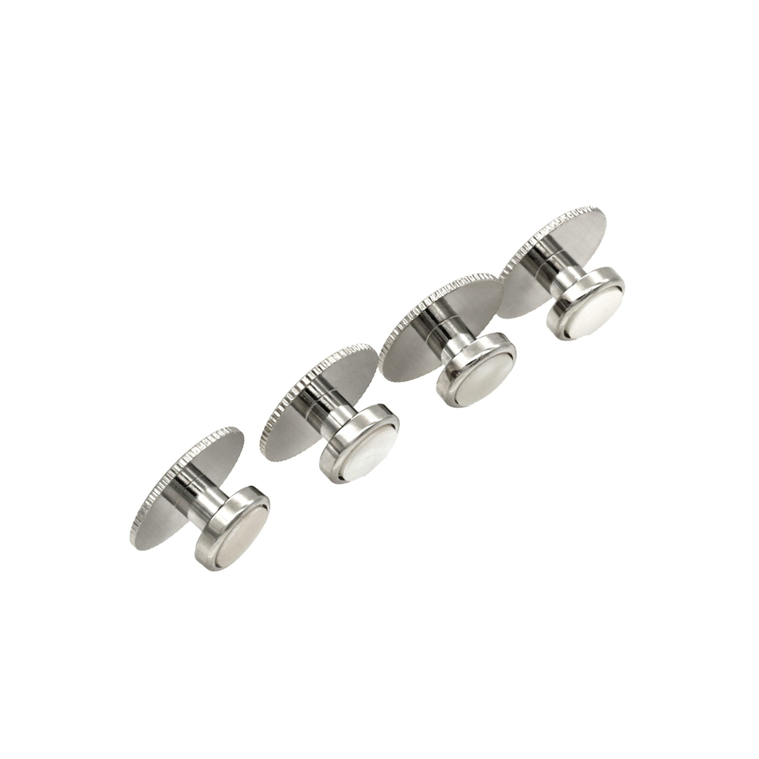 Rhodium and Mother Of Pearl Round Screw Shirt Studs (set of 4)