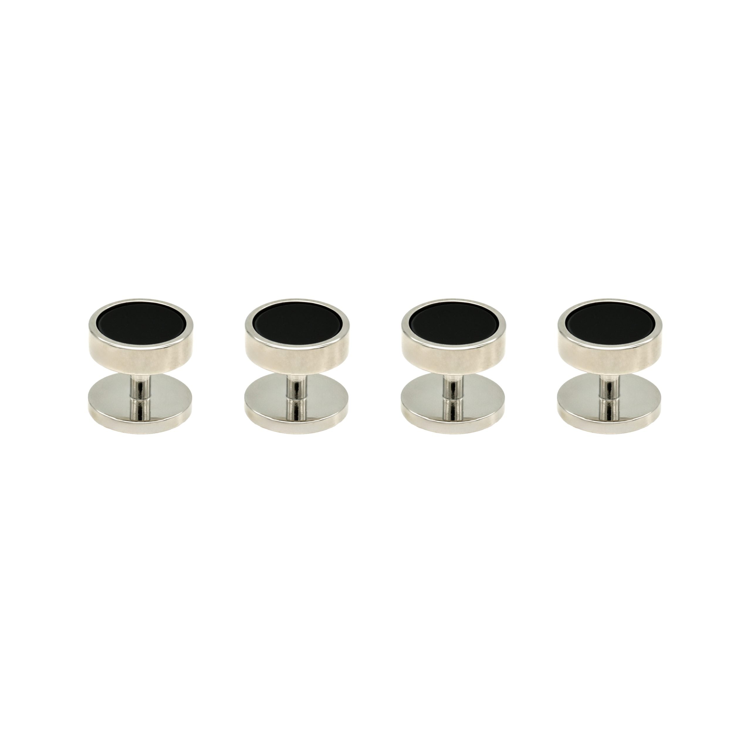 Rhodium Black Round Shirt Studs (pack of 4)
