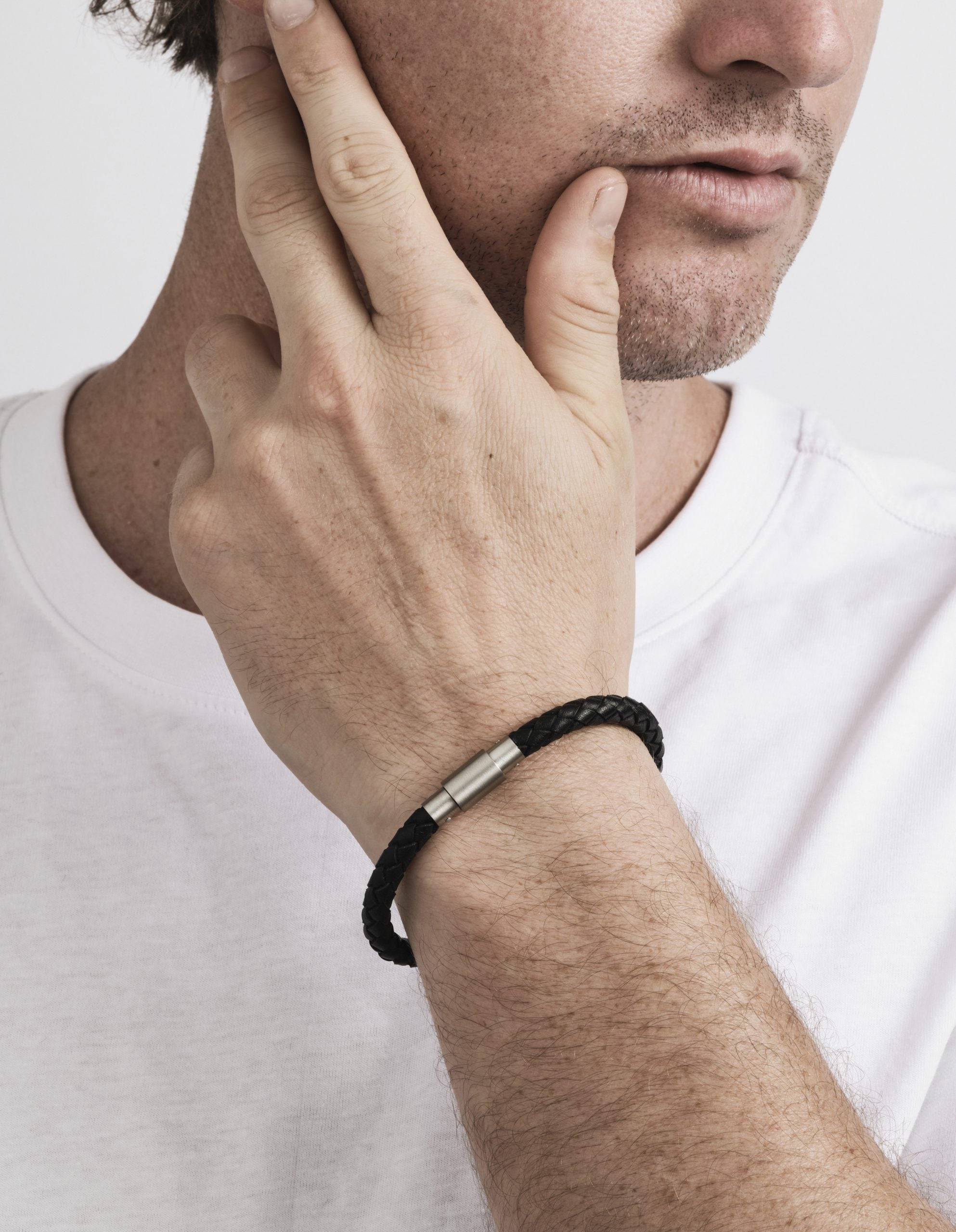 Black Leather beaded Bracelet