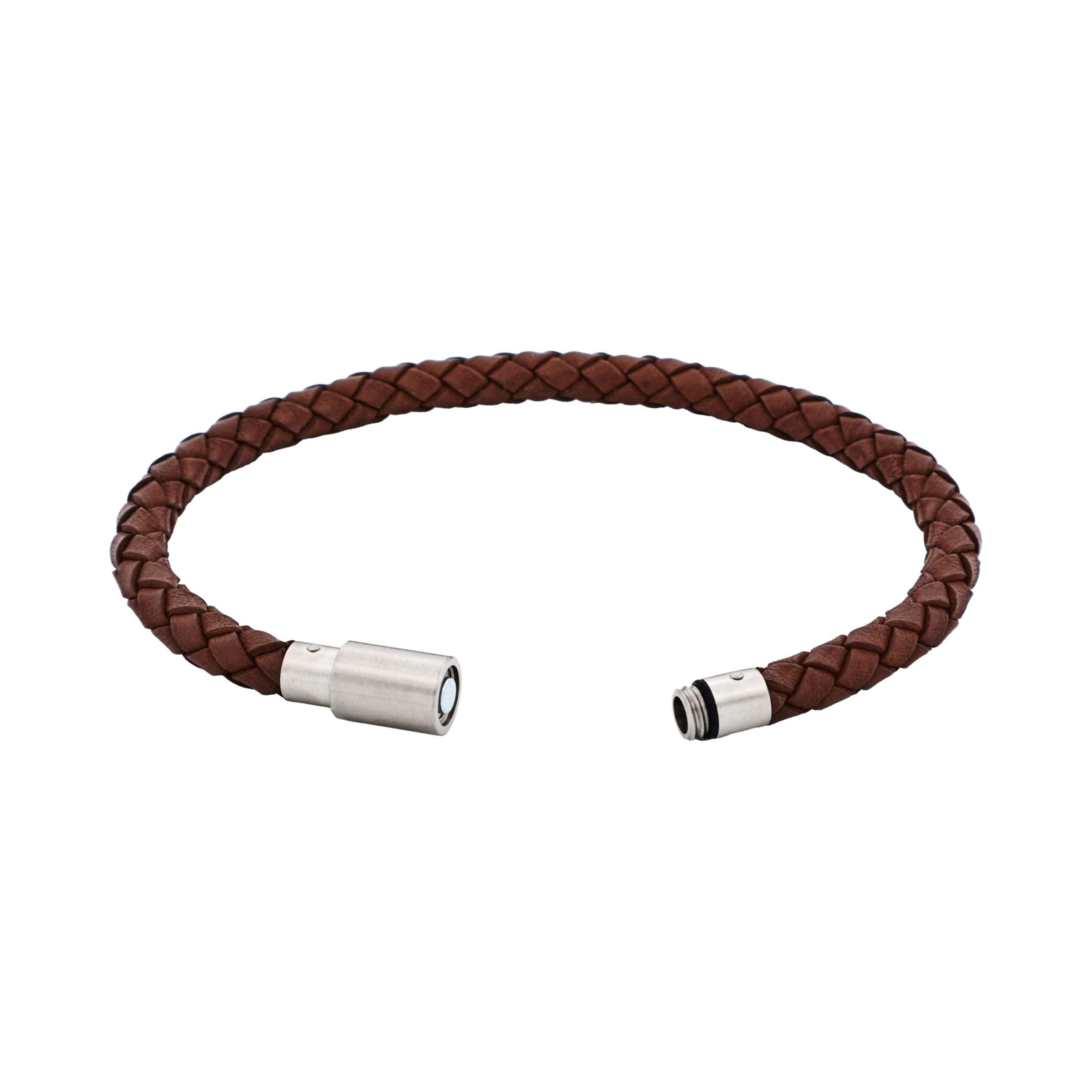 Brown Leather/Stainless Steel Bracelet