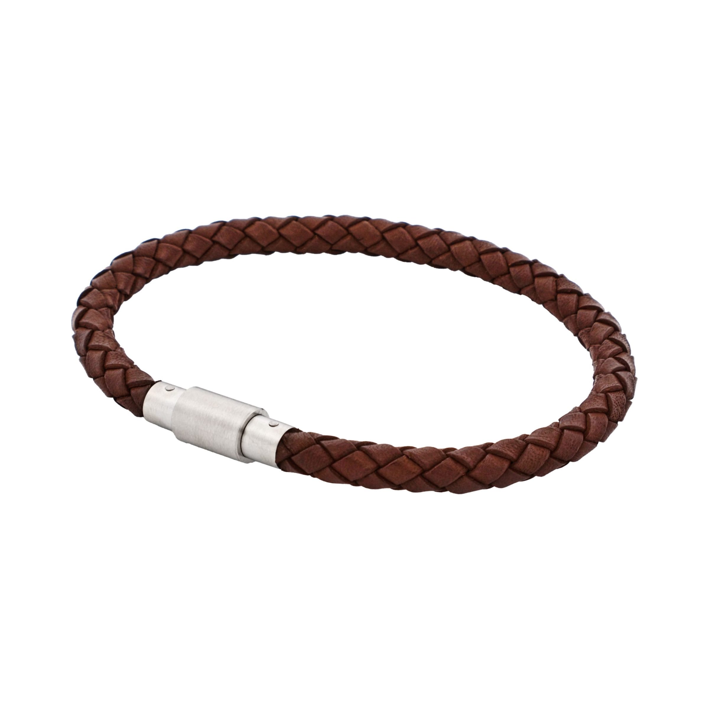 Brown Leather/Stainless Steel Bracelet