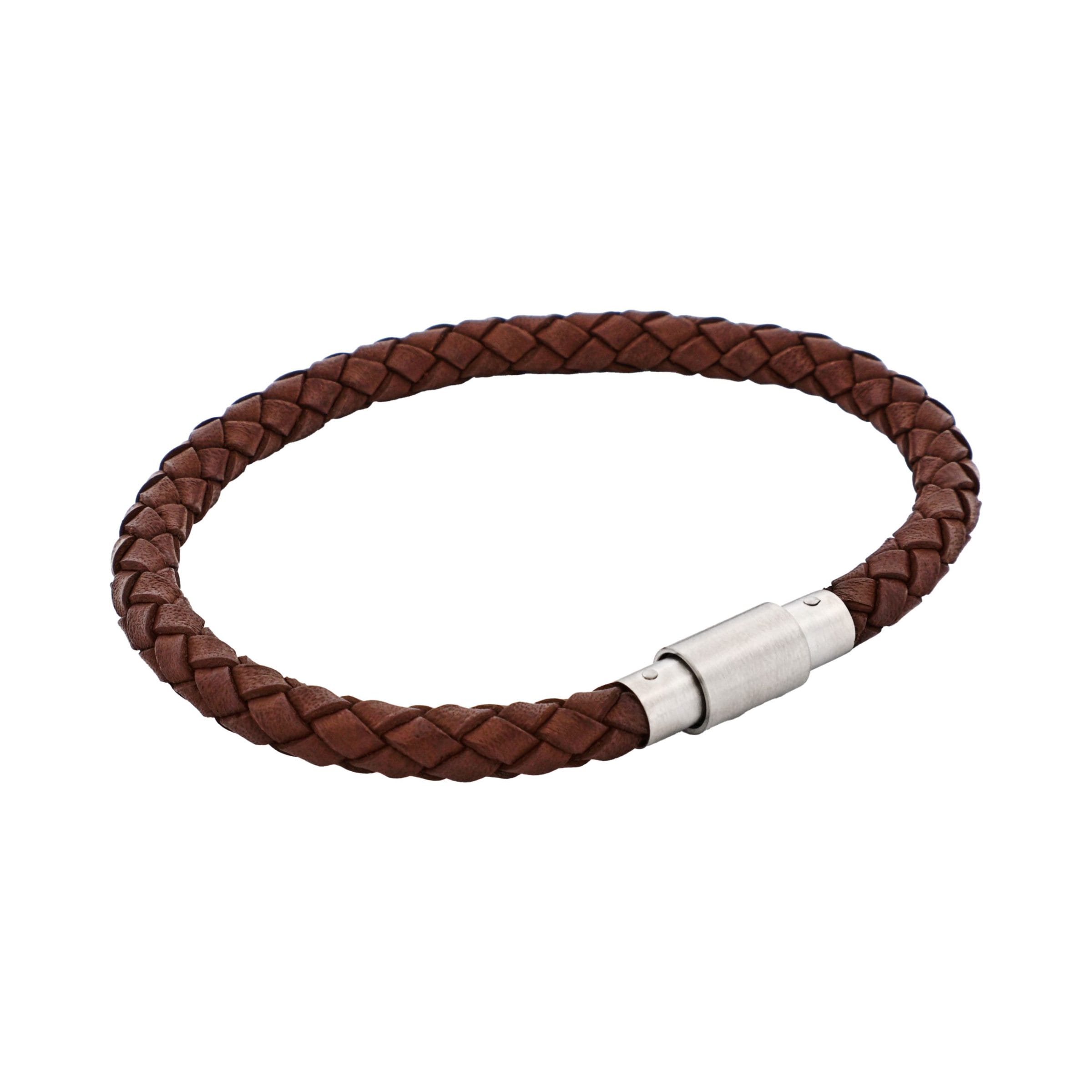 Brown Leather/Stainless Steel Bracelet