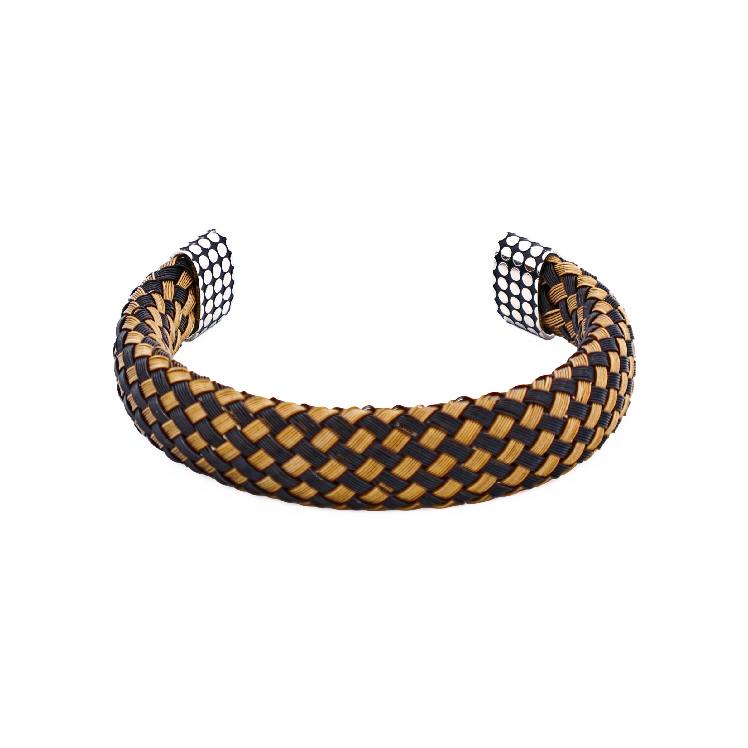 Stainless Steel Black/Gold Weave Cuff