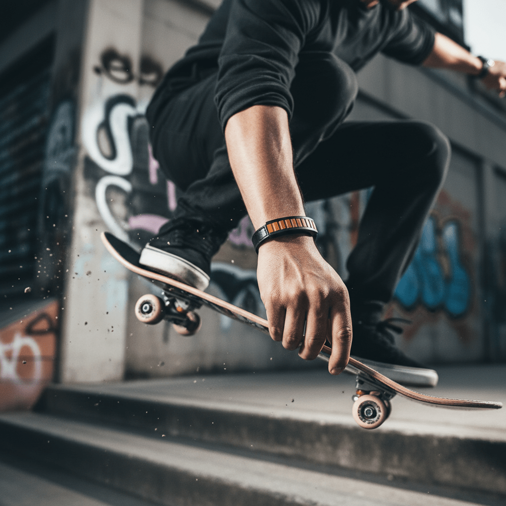 Ion Plated Antique Black Stainless Steel Bracelet with Rusted Steel Inlay on Adjustable Leather Strap