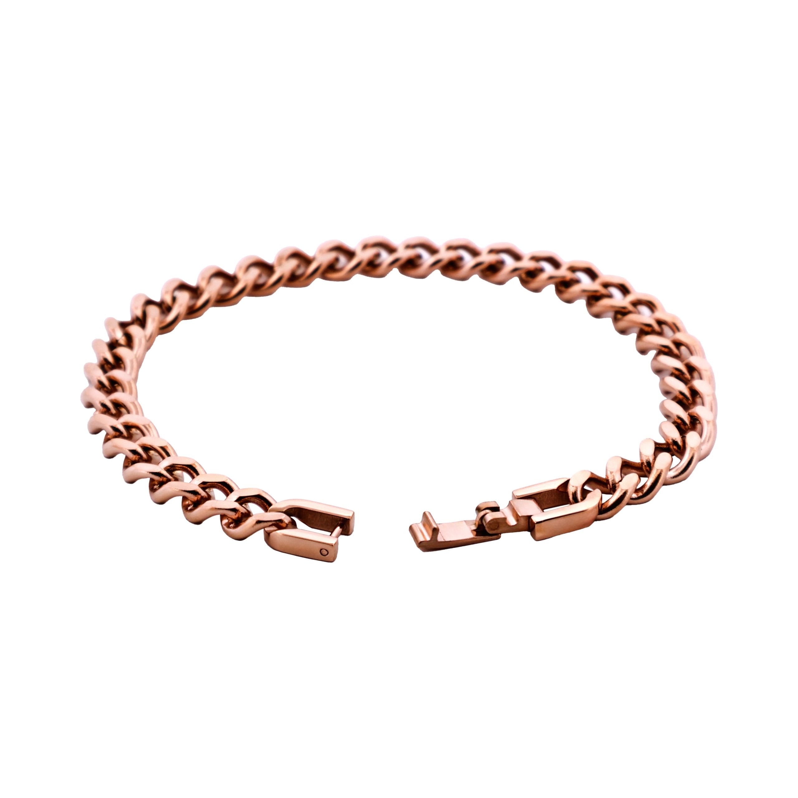 Ion Plated Rose Gold Stainless Steel Classic Curb-Link Chain Bracelet