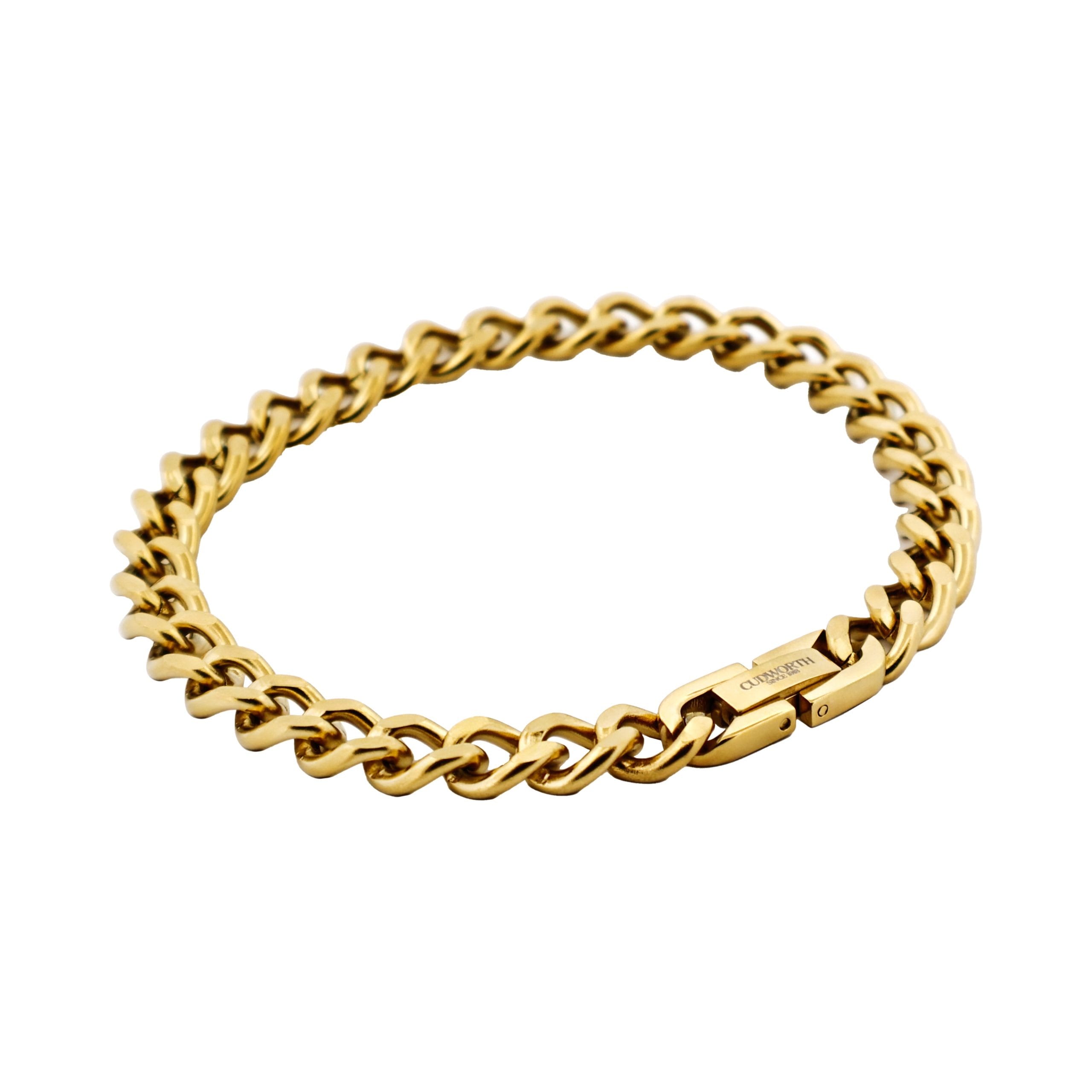 Ion Plated Polished 14k Gold Stainless Steel Classic Curb-Link Chain Bracelet