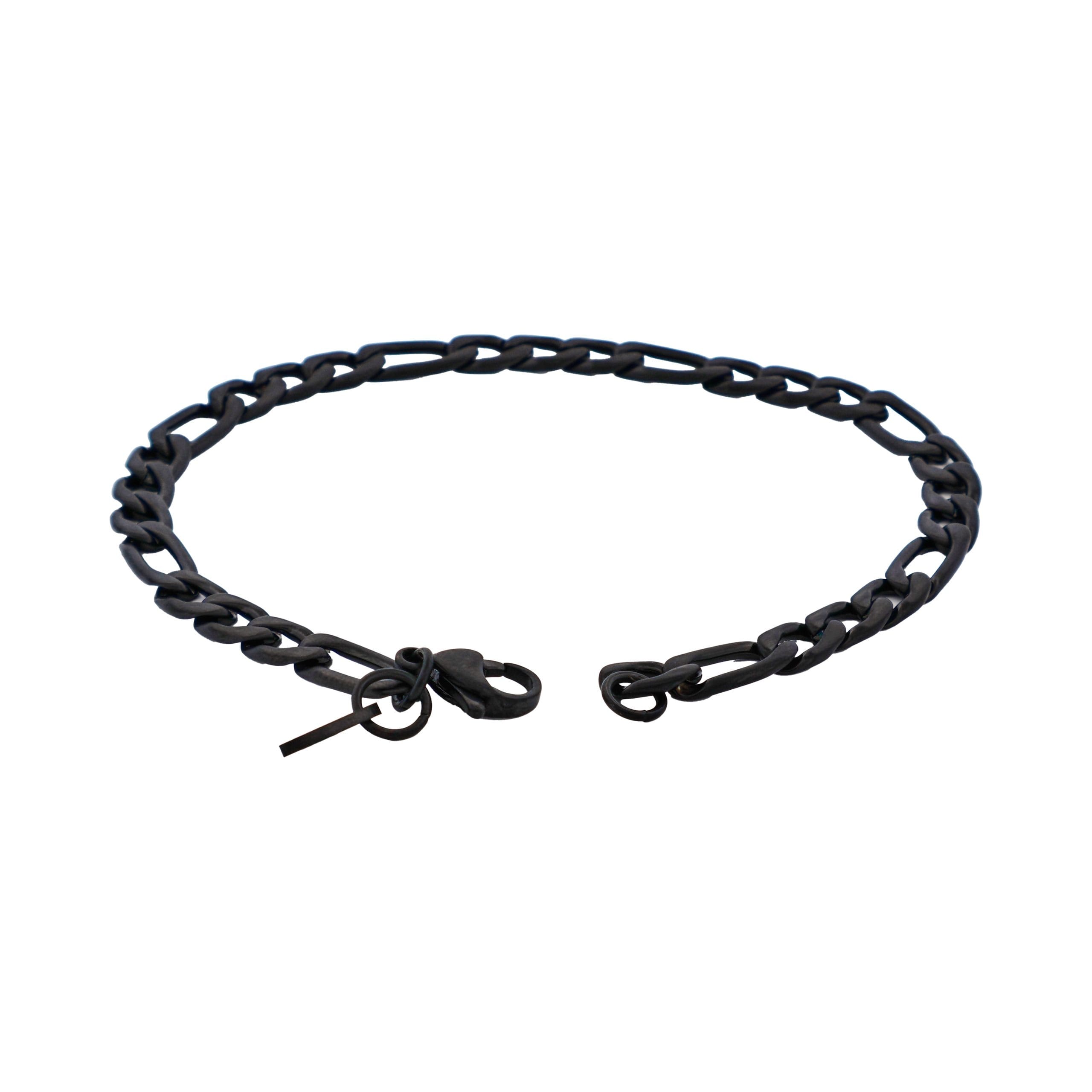 Ion Plated Brushed Black Stainless Steel Figaro Chain Bracelet