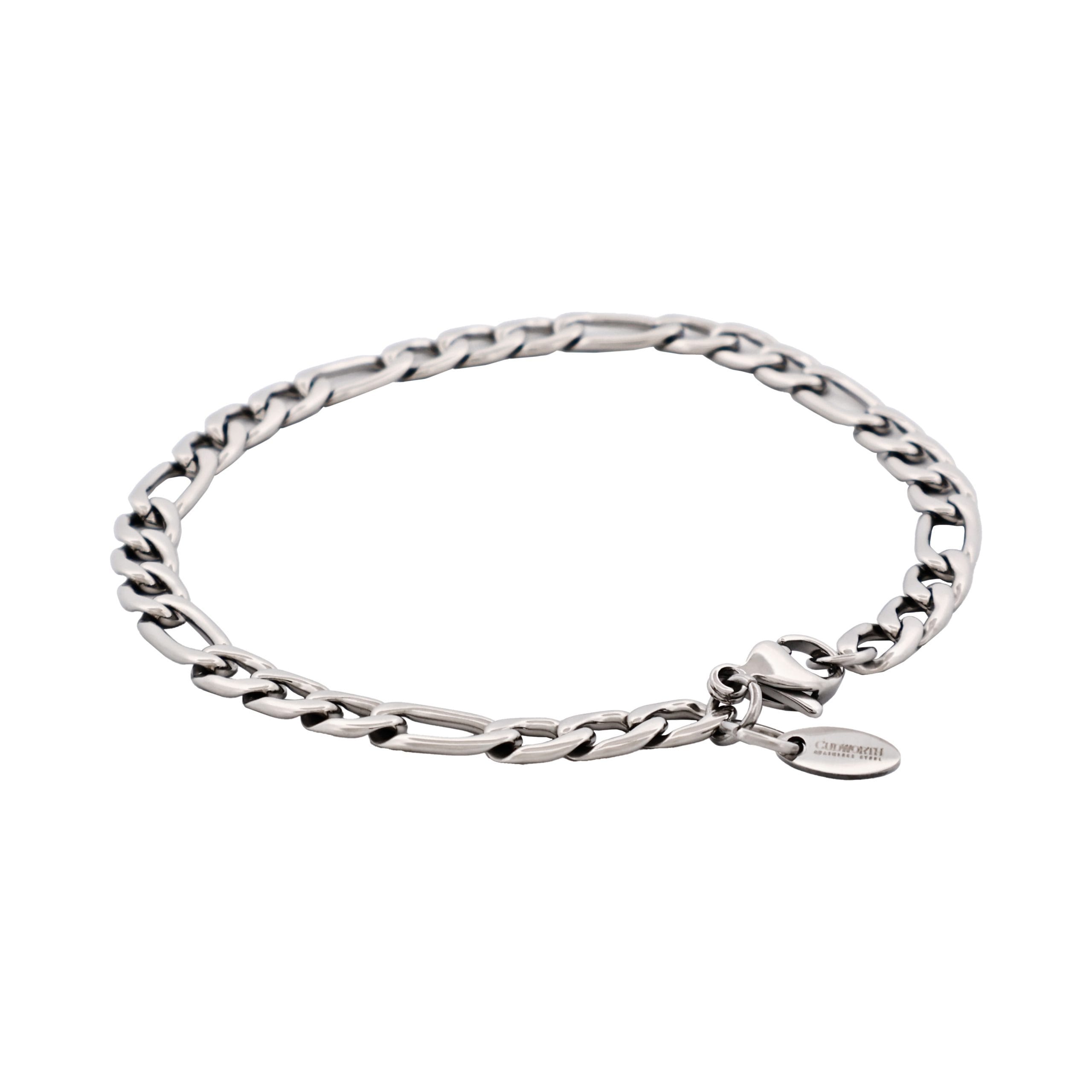 Polished Stainless Steel Figaro Chain Bracelet