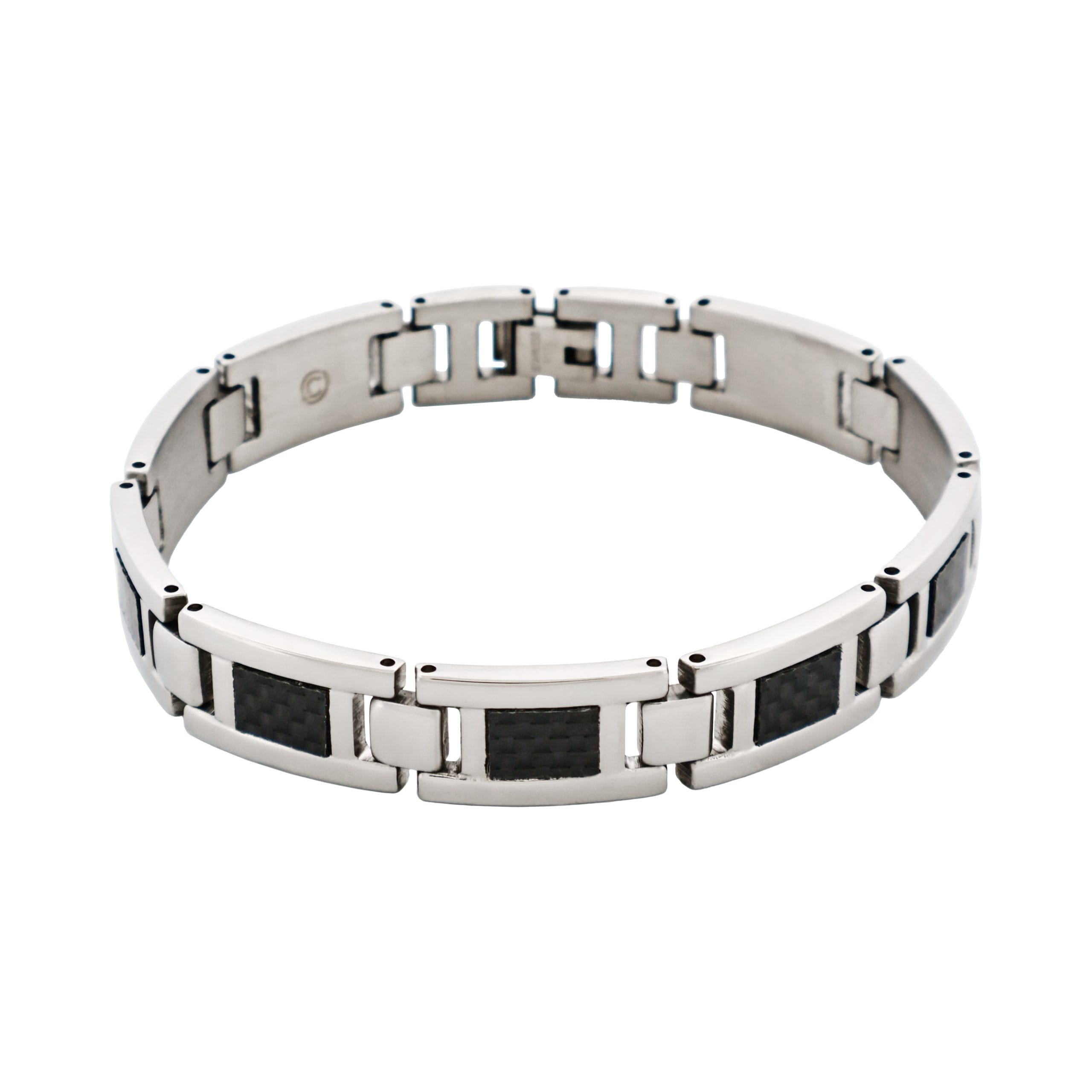 Polished Stainless Steel Bracelet with Black Carbon Fibre Inlay