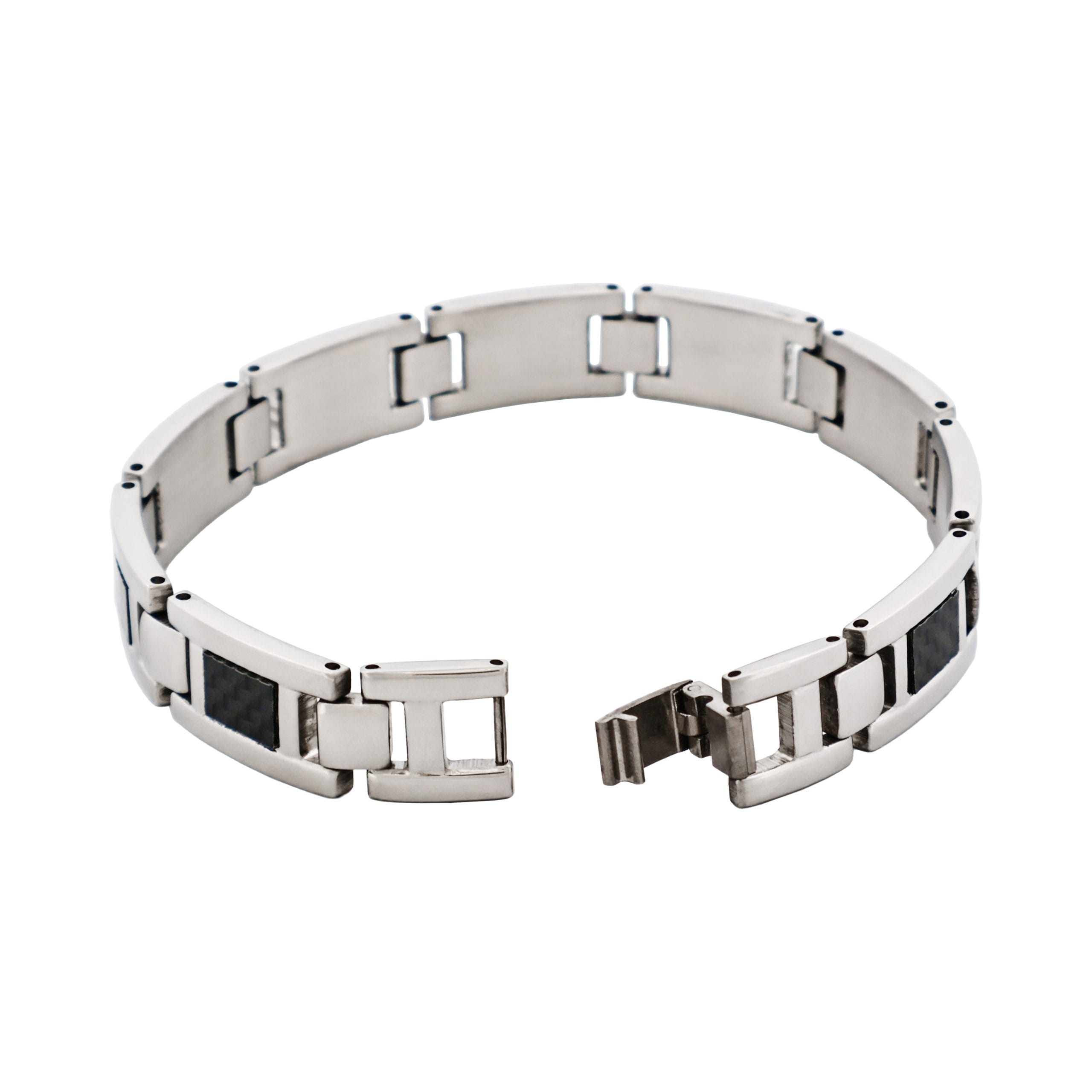 Polished Stainless Steel Bracelet with Black Carbon Fibre Inlay