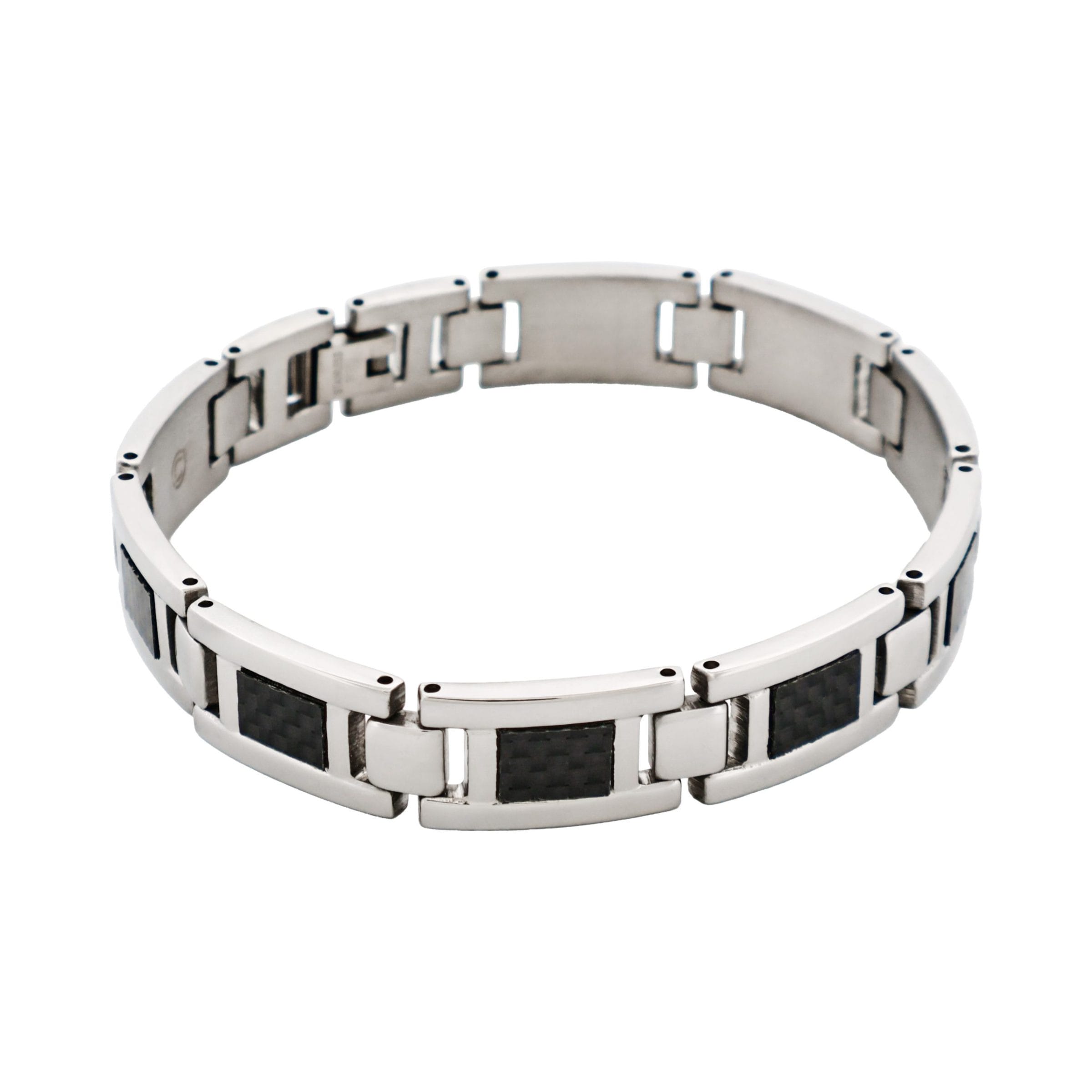 Polished Stainless Steel Bracelet with Black Carbon Fibre Inlay