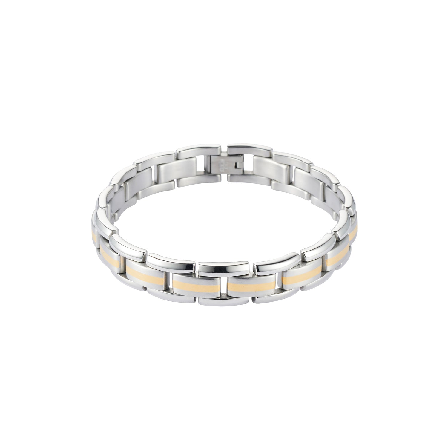 Stainless Steel & Ion Plated Gold Striped Bracelet