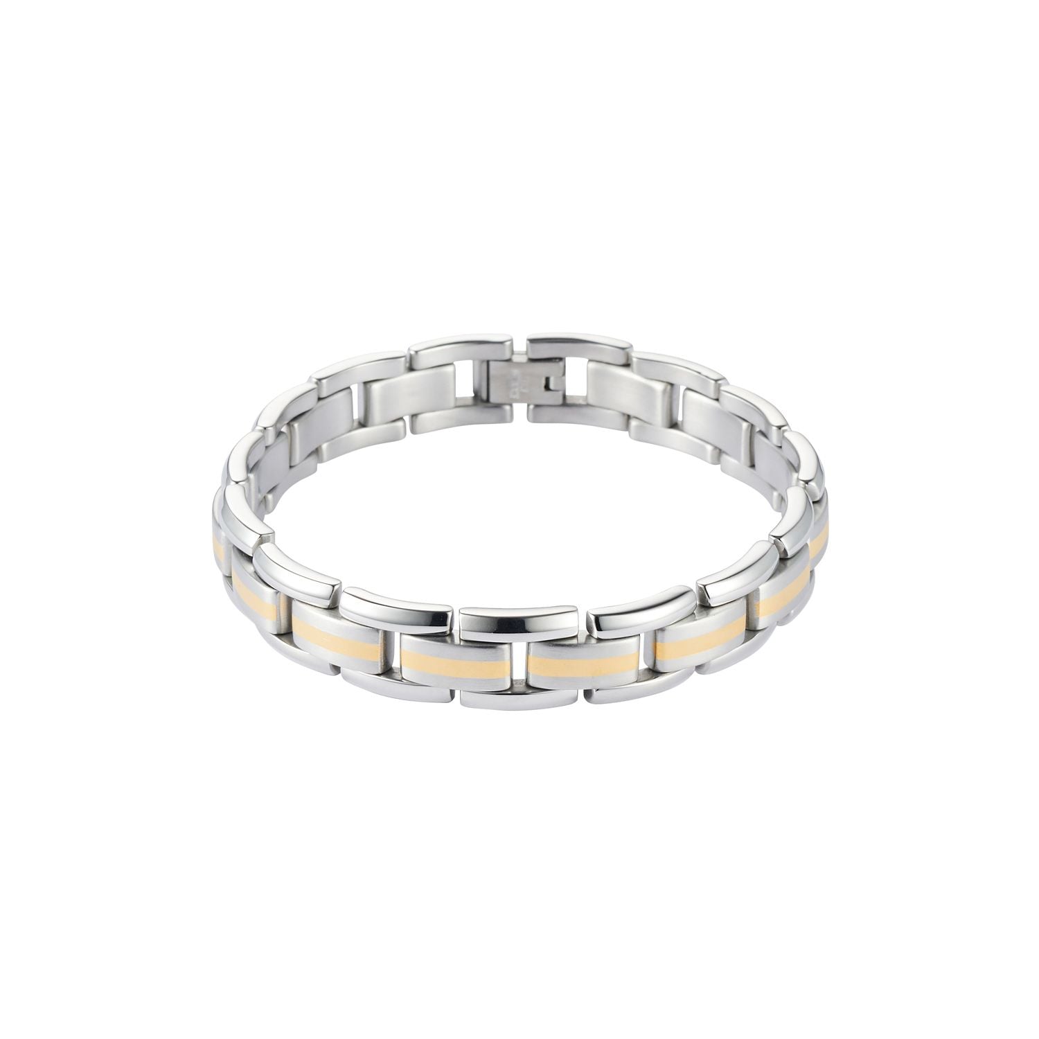 Stainless Steel & Ion Plated Gold Striped Bracelet