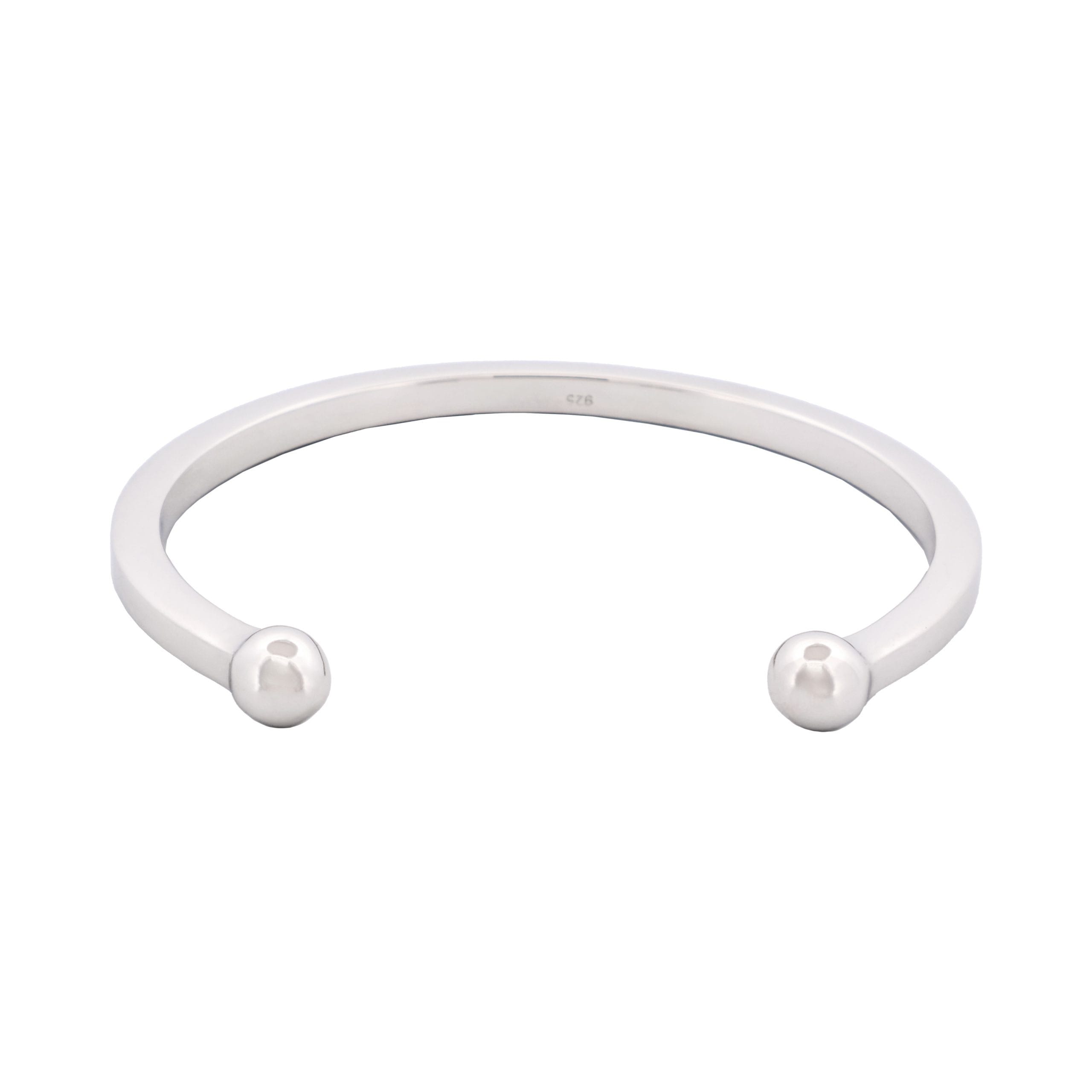 Rhodium Plated Thin Sterling Silver Ball End Cuff