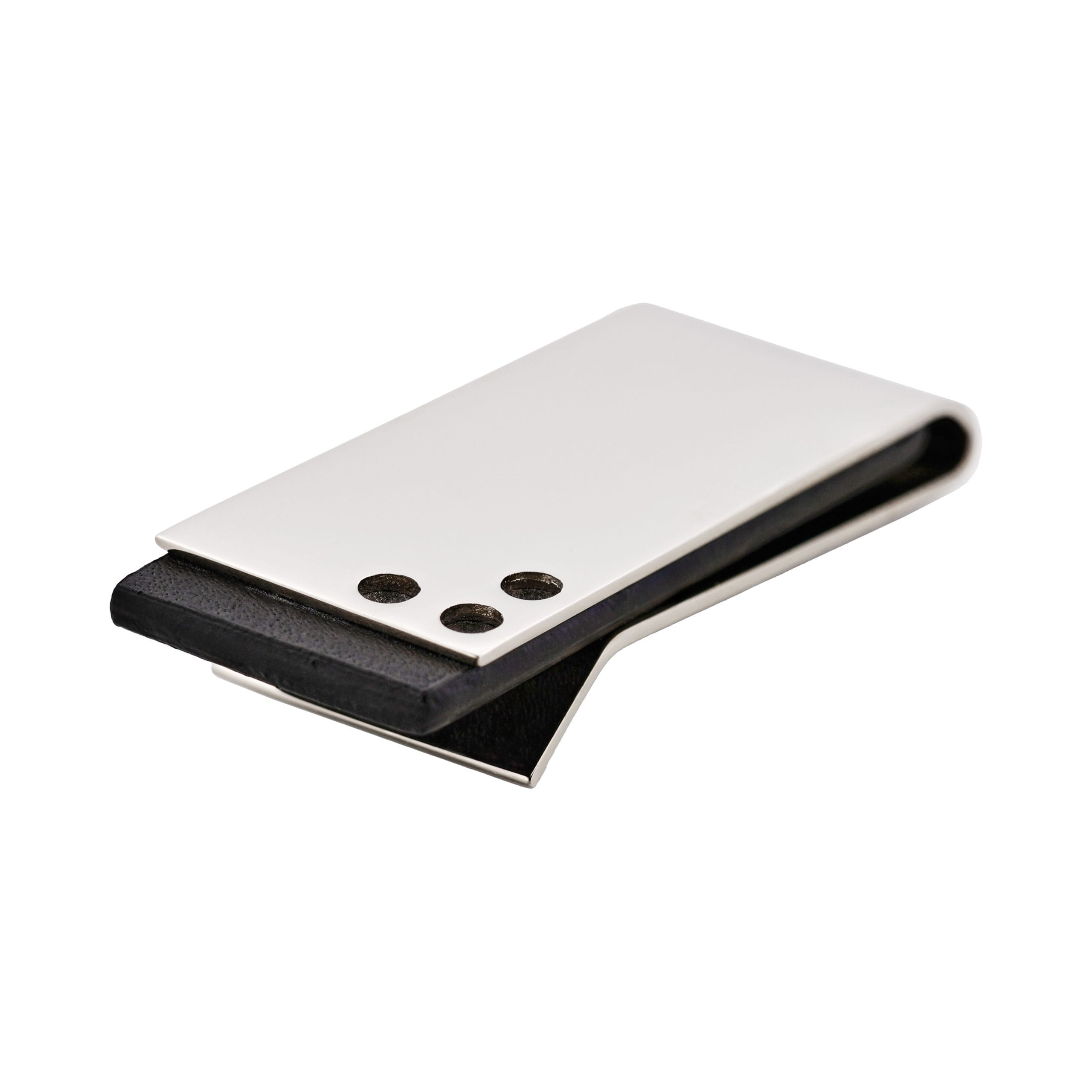 Polished Rhodium Plated & Black Rubber Money Clip