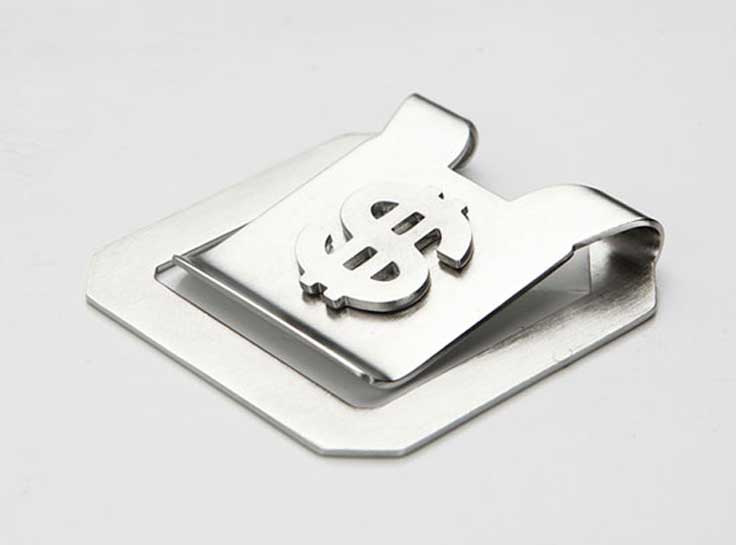 Brushed Square Stainless Steel $ Patterned Money Clip