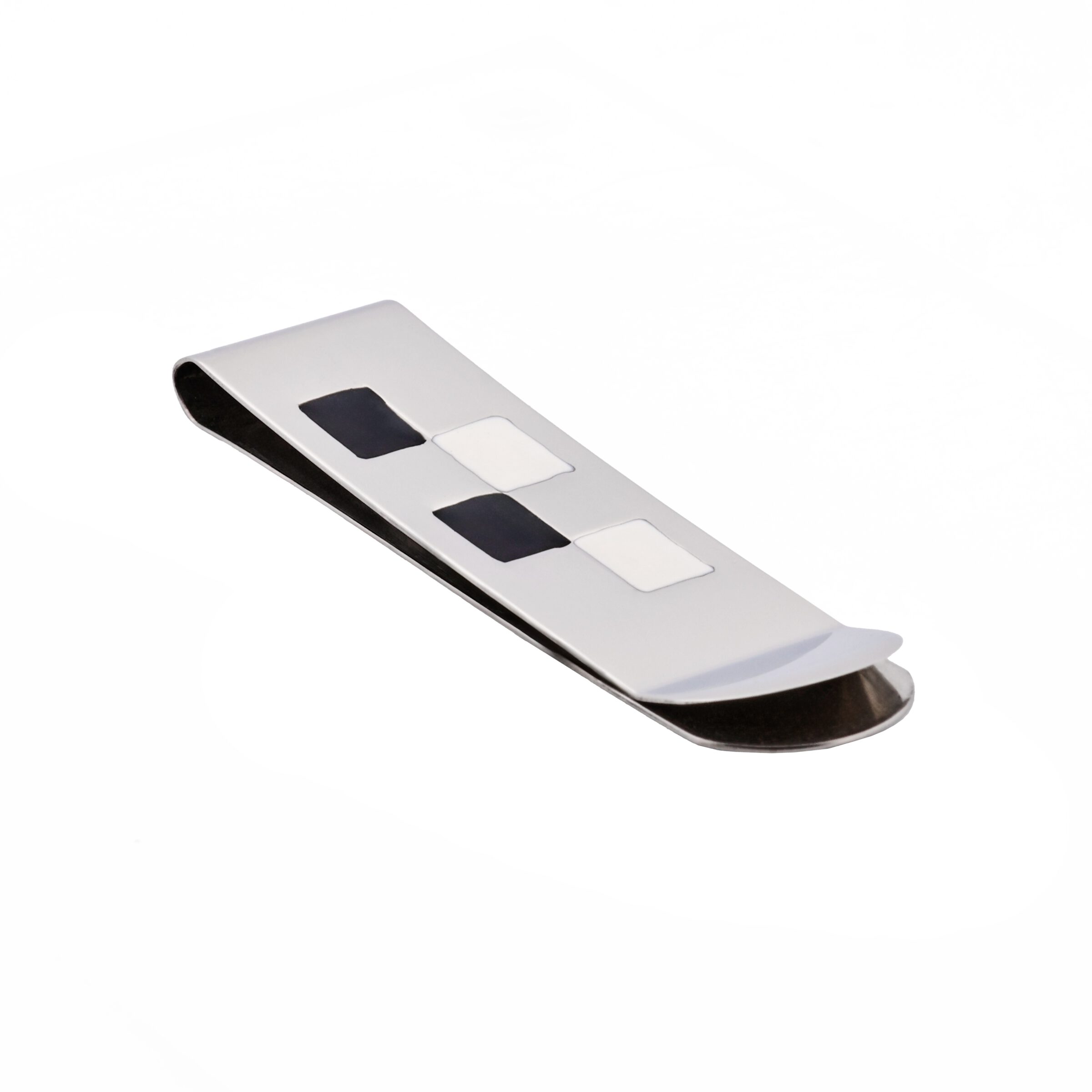 Polished Stainless Steel & Black & White Enamel Money Clip