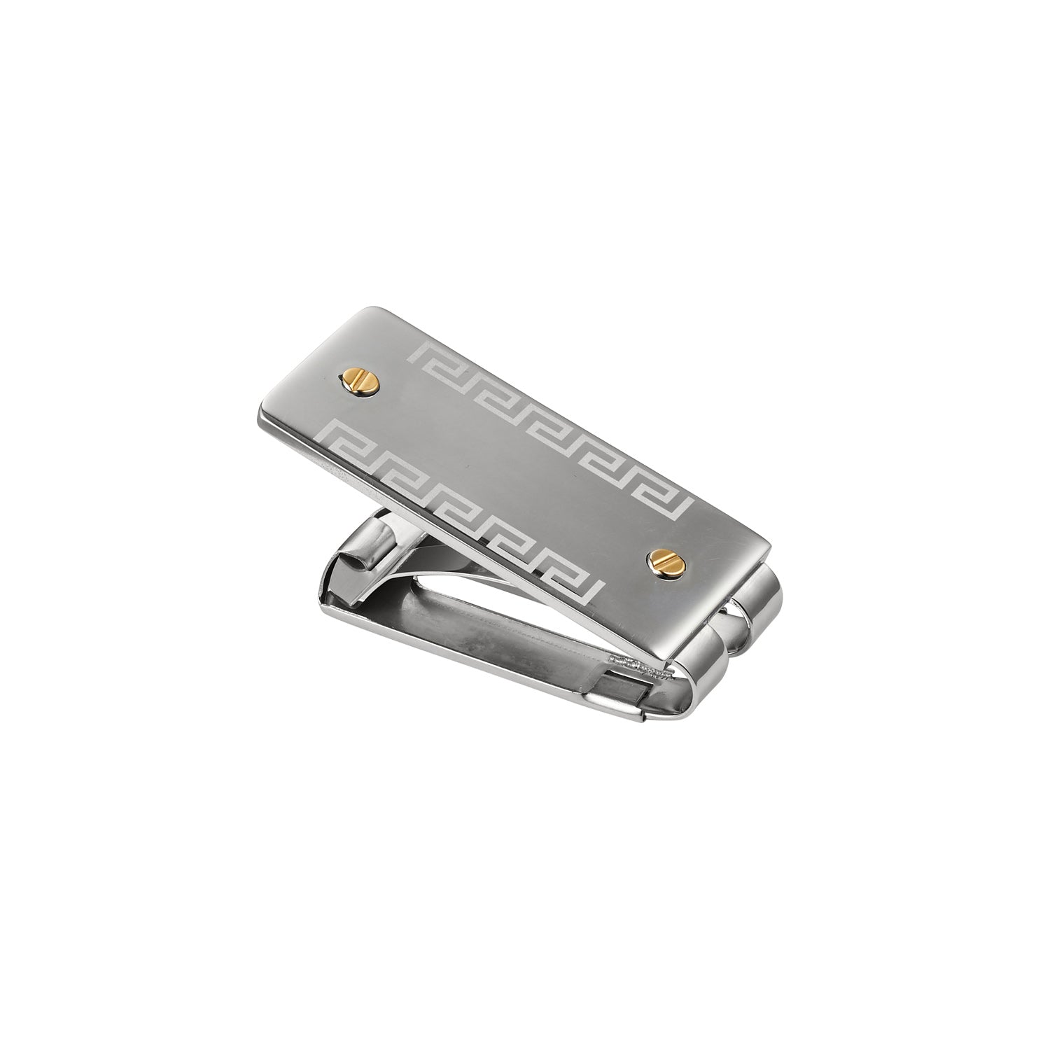 Stainless Steel & Greek Key Patterned & Gold Screws Money Clip