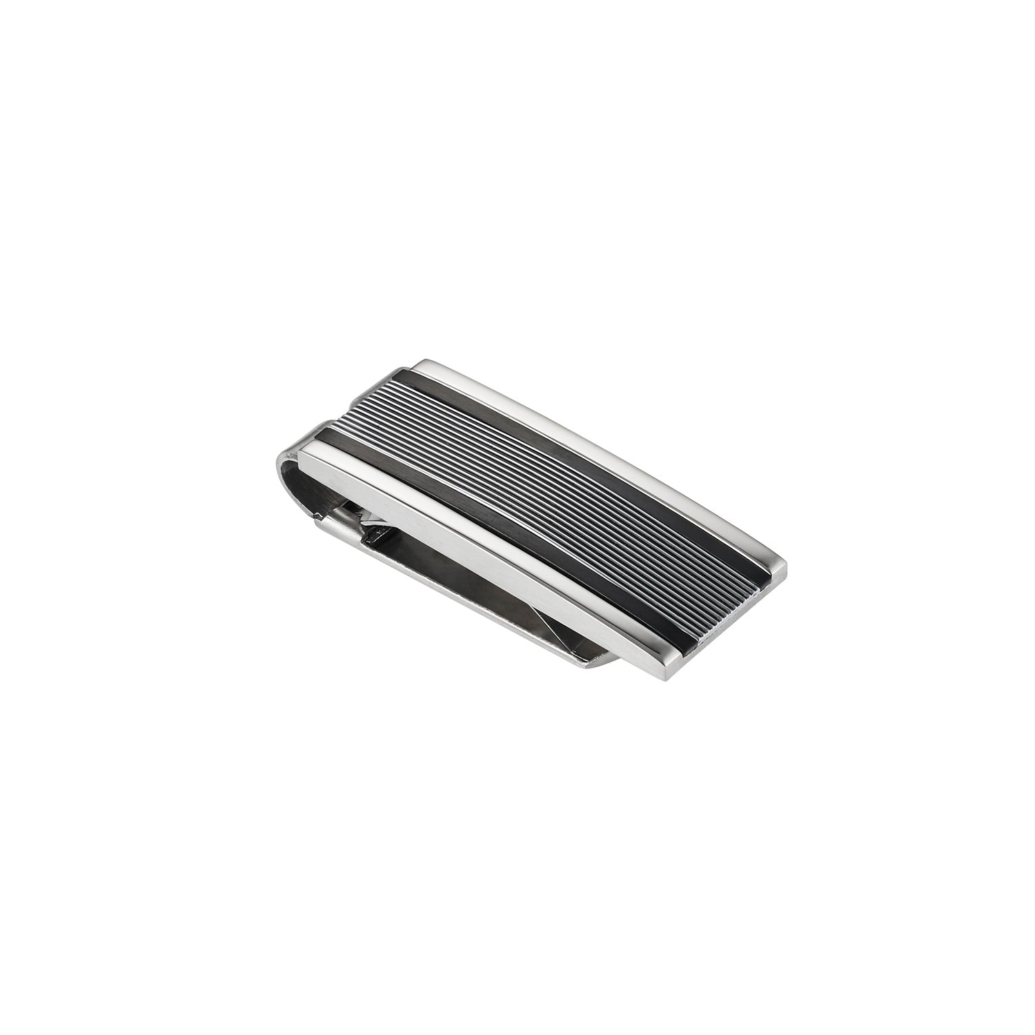 Stainless Steel & Black Stripe & Diamond Cut Money Clip