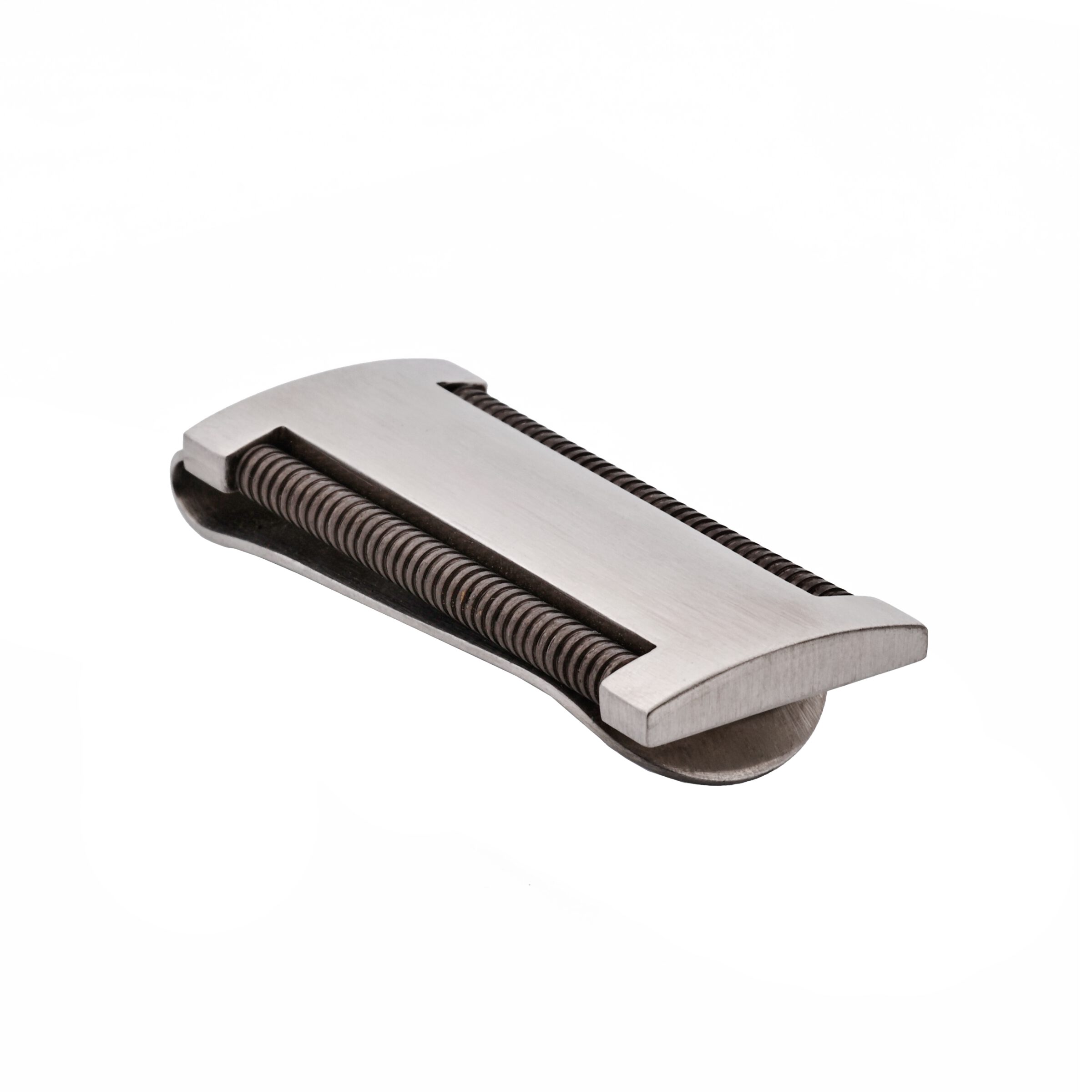 Brushed Stainless Steel Money Clip with Drill Bits on Both Sides