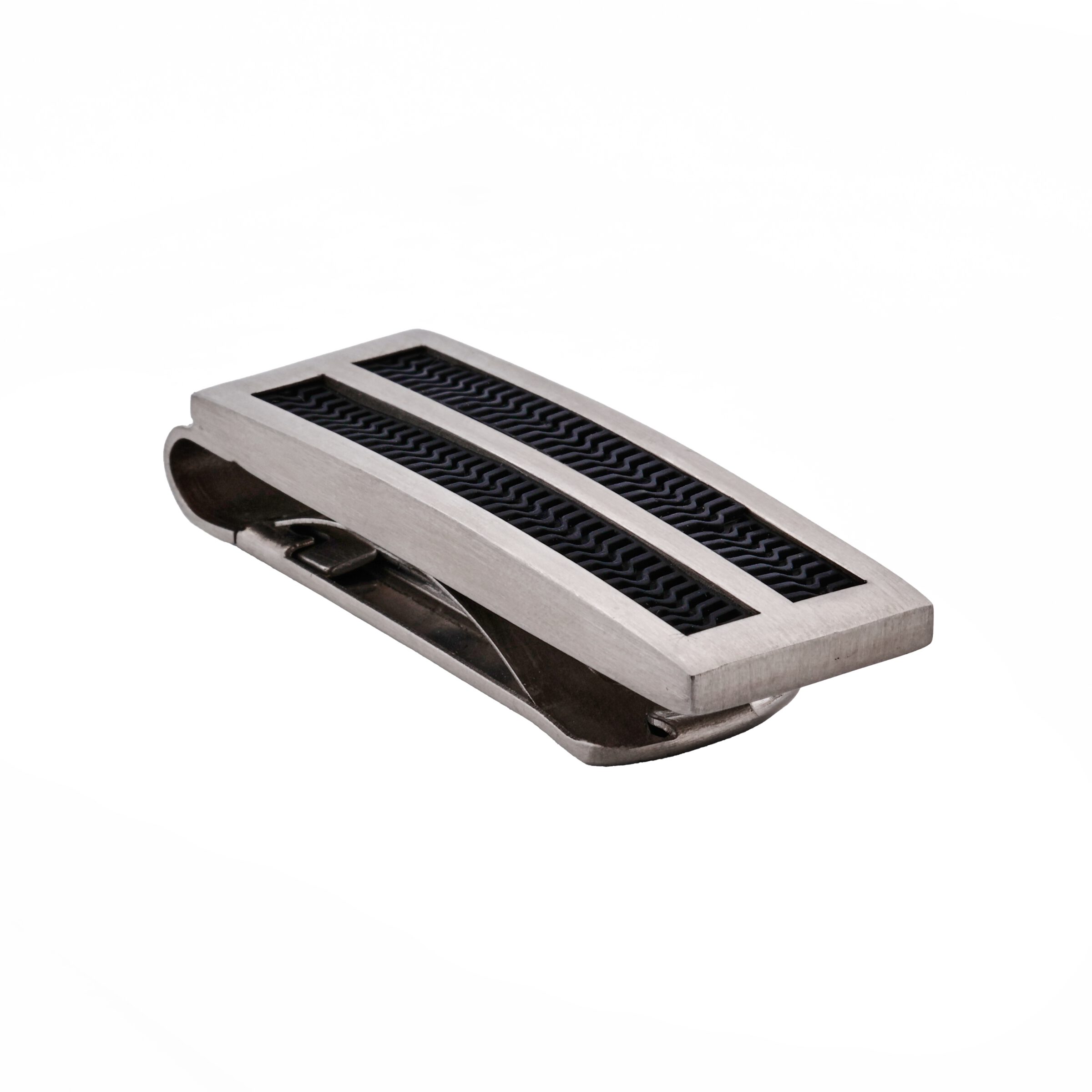 Brushed Stainless Steel & Black Rubber Inlay Money Clip