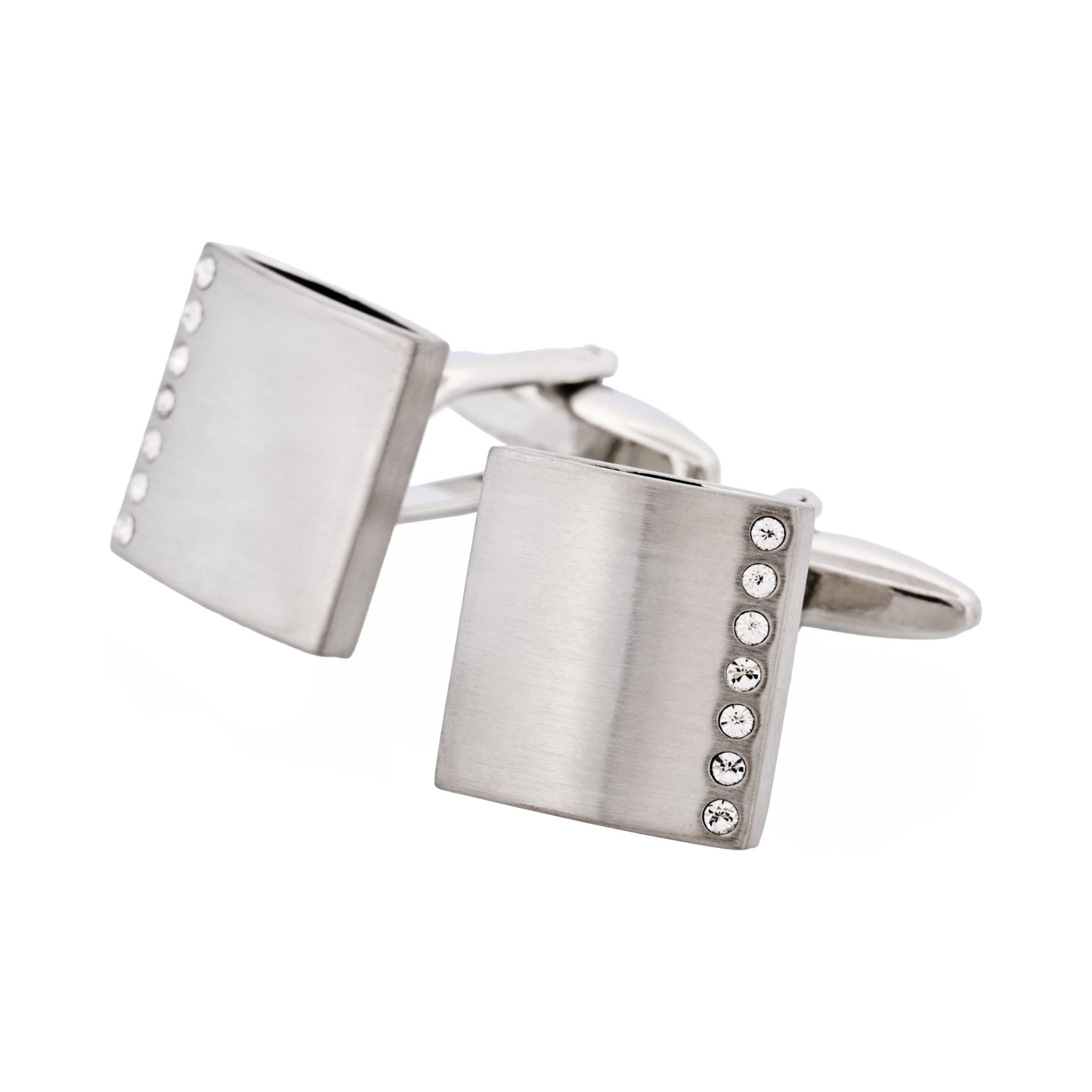 Brushed Rodium Plated & Crystal Cufflinks