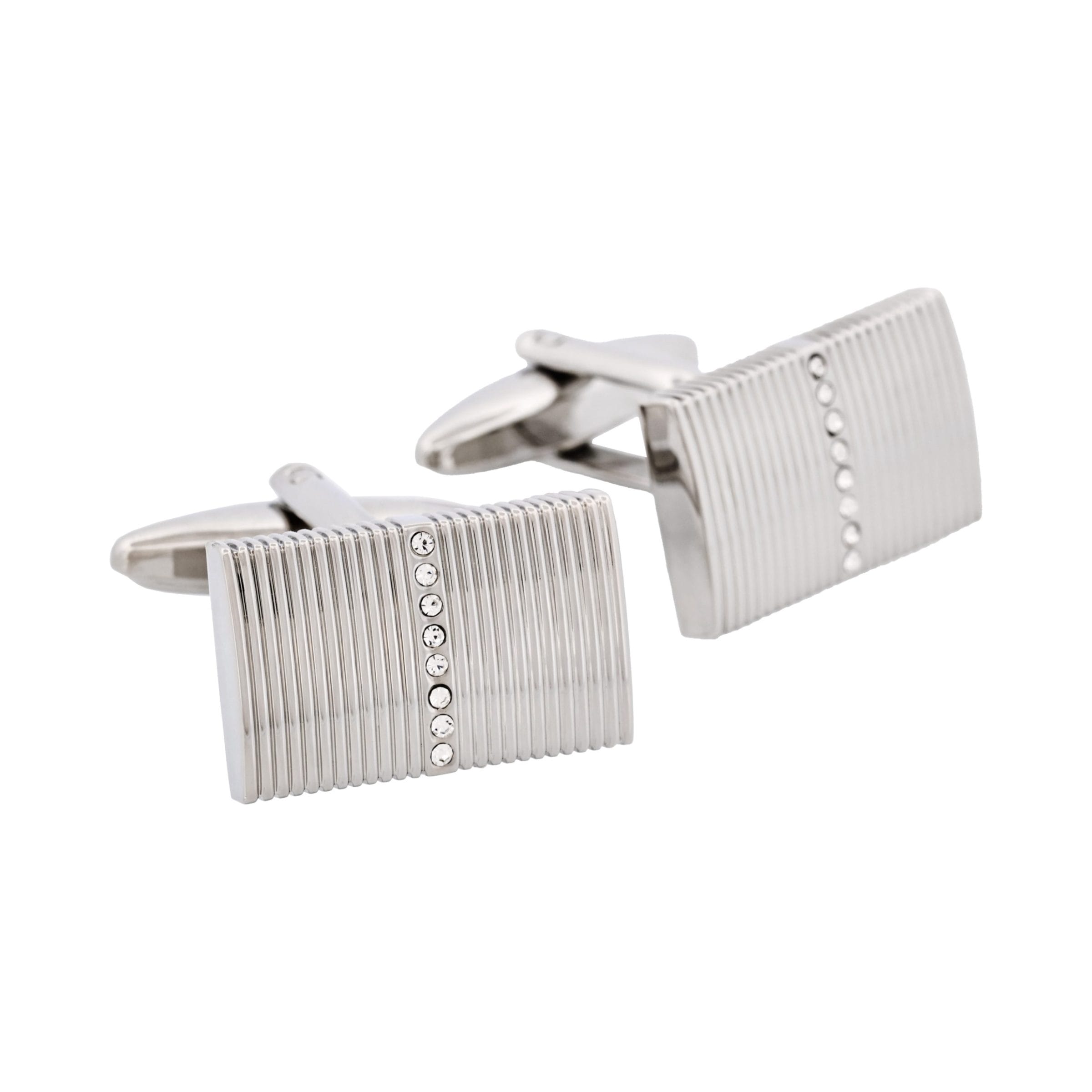 Rhodium Plated Self Striped Crystal Cufflinks