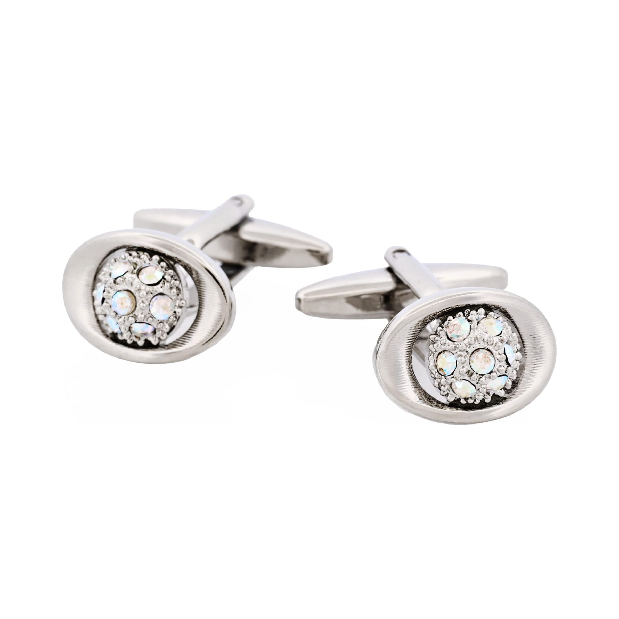 Polished Rhodium Oval Crystal Cufflinks