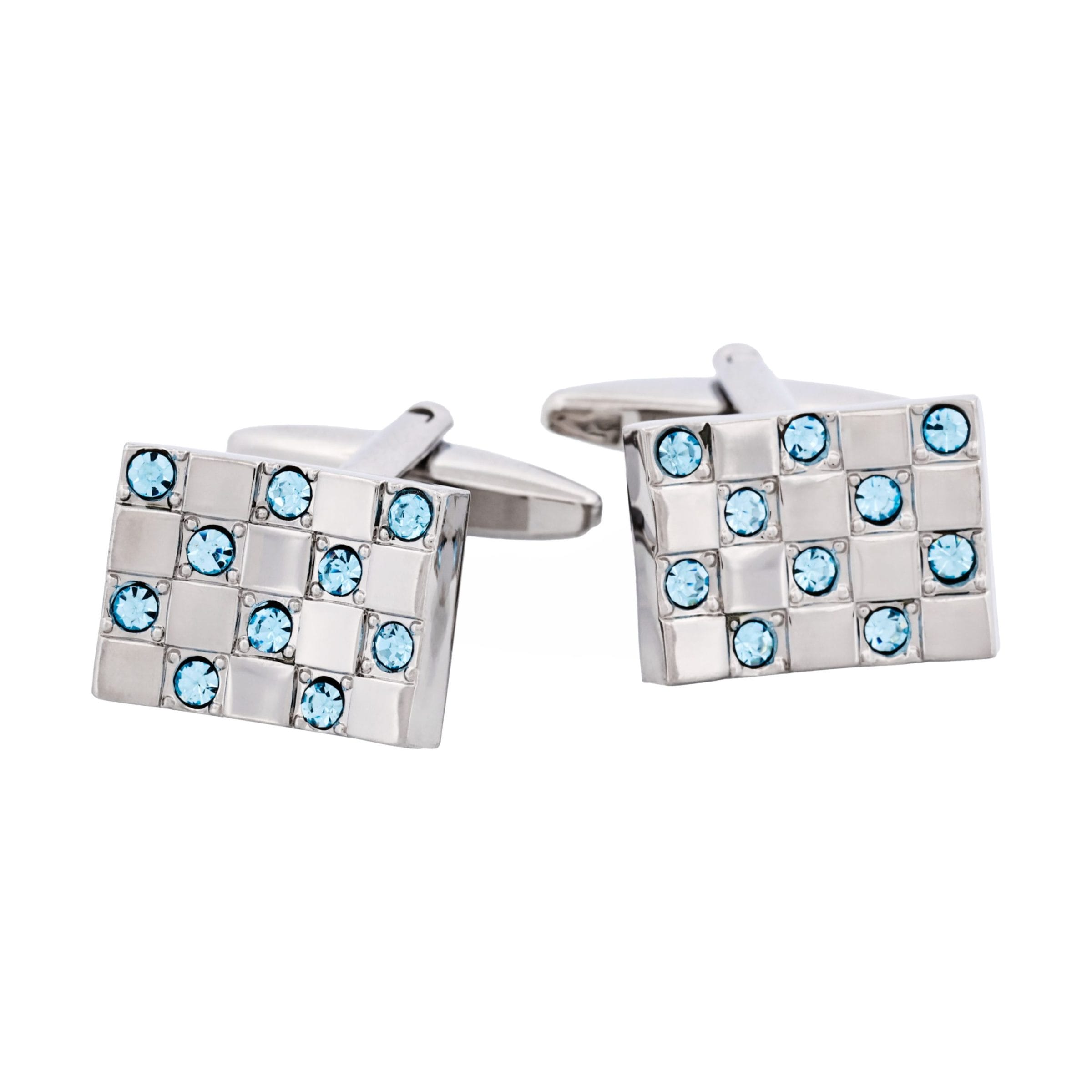 Aqua Marine Crystal Curved & Rhodium Plated Cufflinks