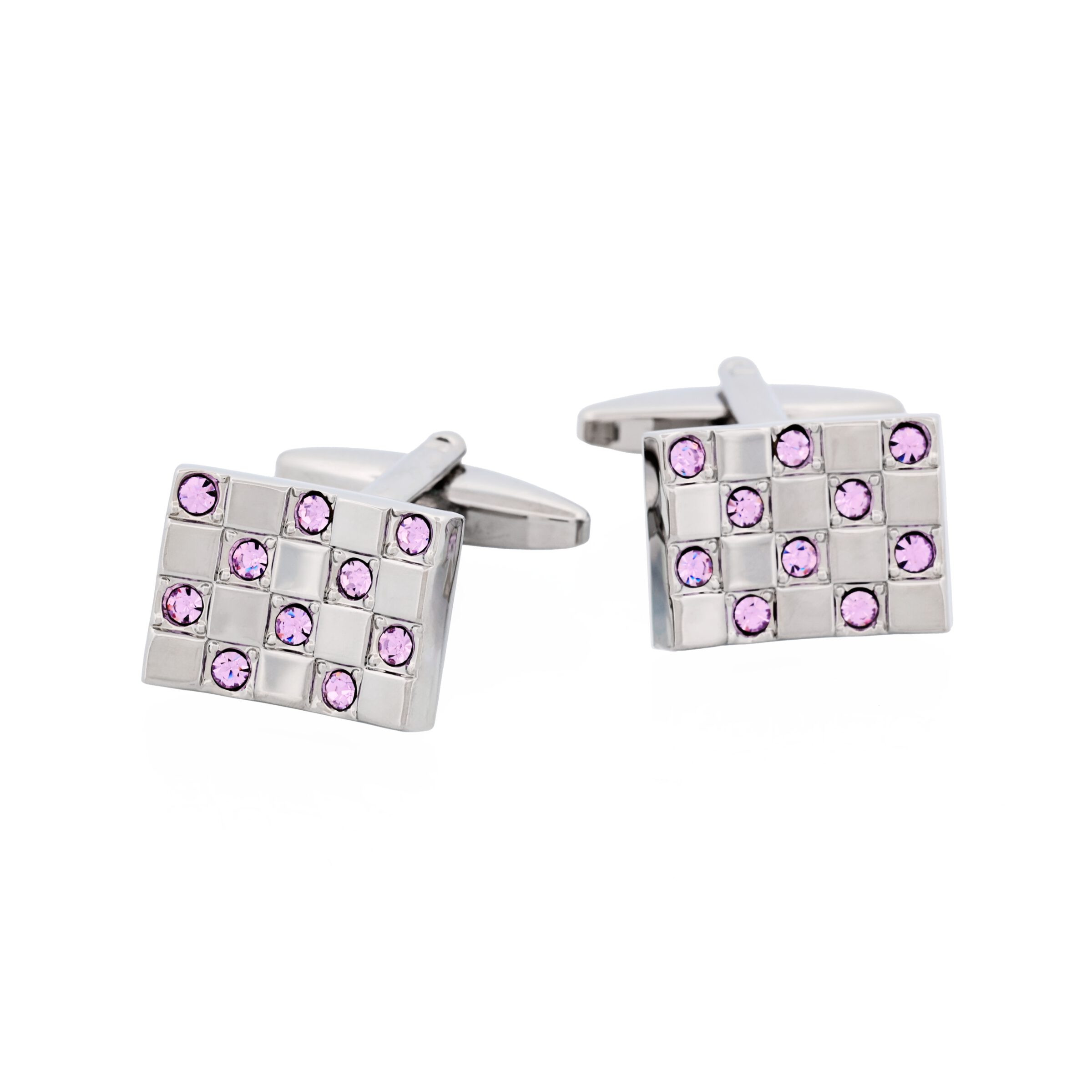 Brushed Rhodium Plated & Amethyst Crystal Cufflinks