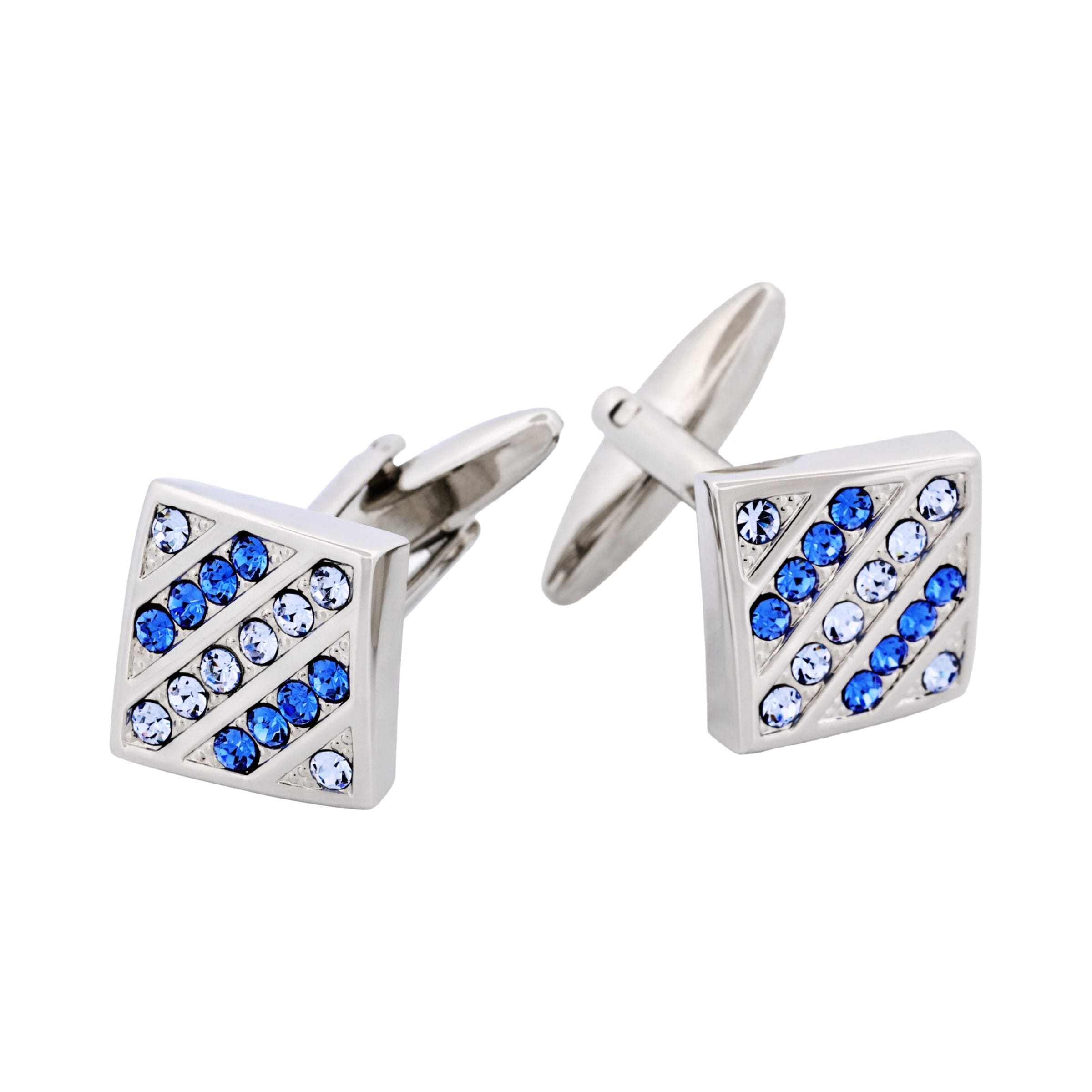 Rhodium Plated Light Sapphire & Sapphire Crystal Cufflinks