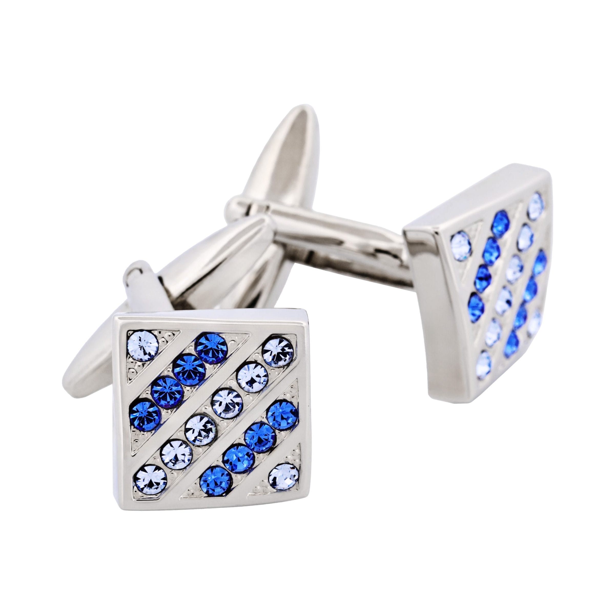 Rhodium Plated Light Sapphire & Sapphire Crystal Cufflinks