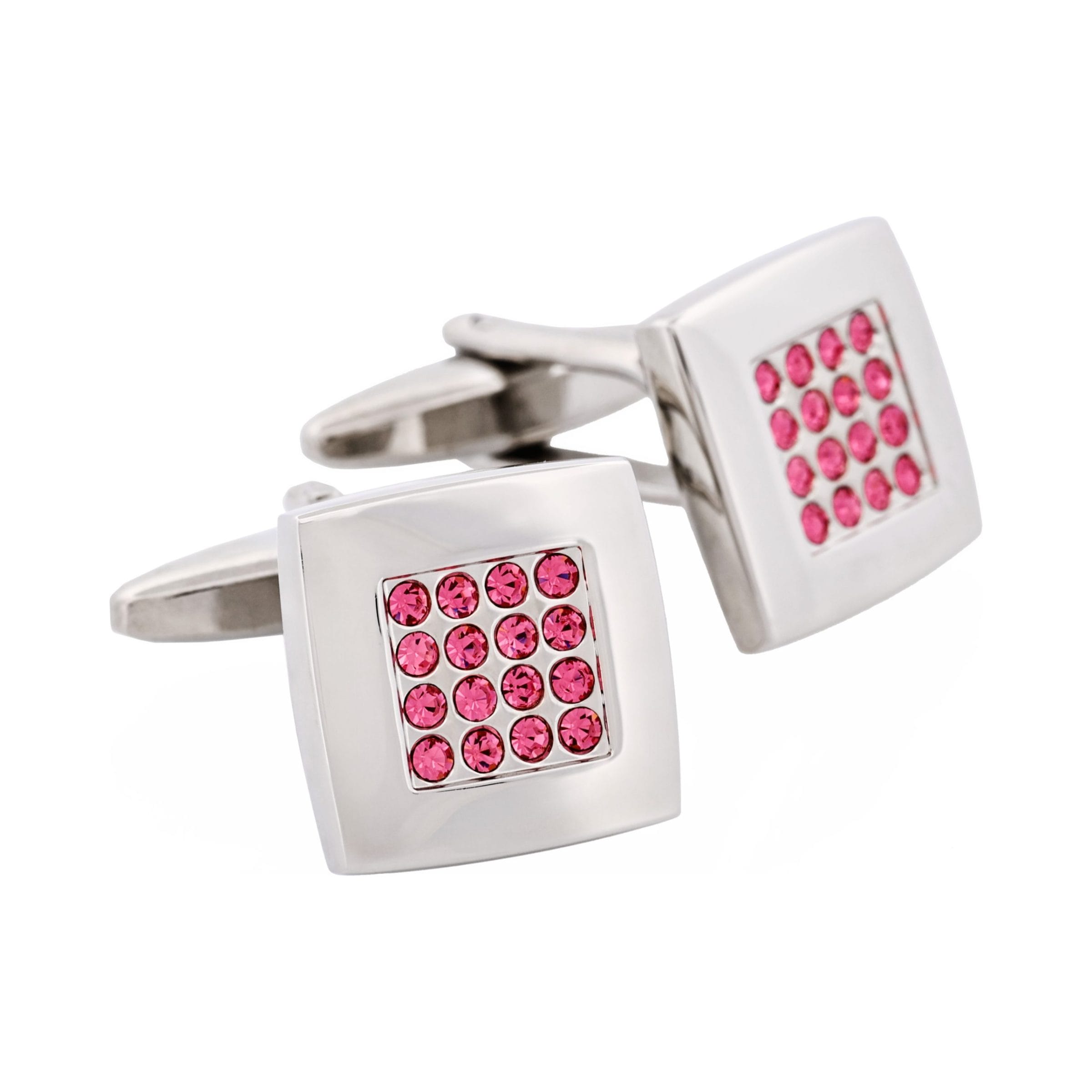 Pink Crystal Square Rhodium Plated Cufflinks