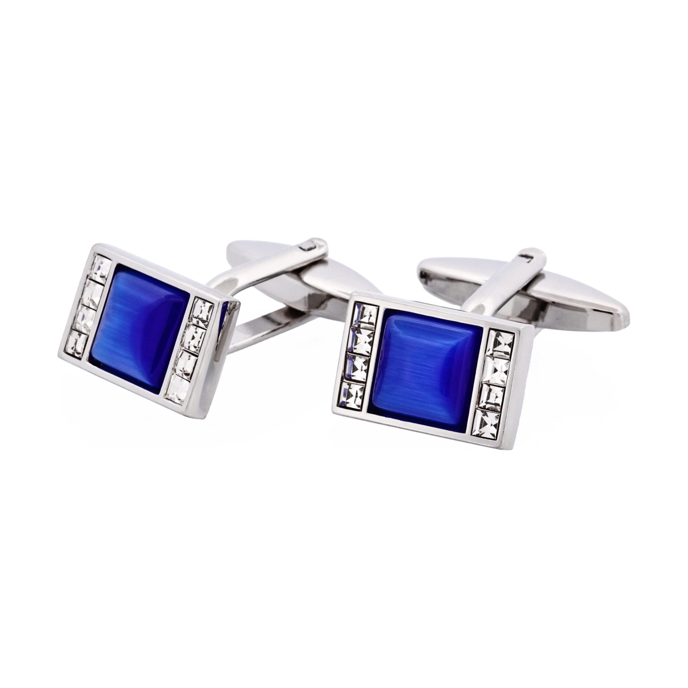 Blue Cat's Eye & Crystal Cufflinks