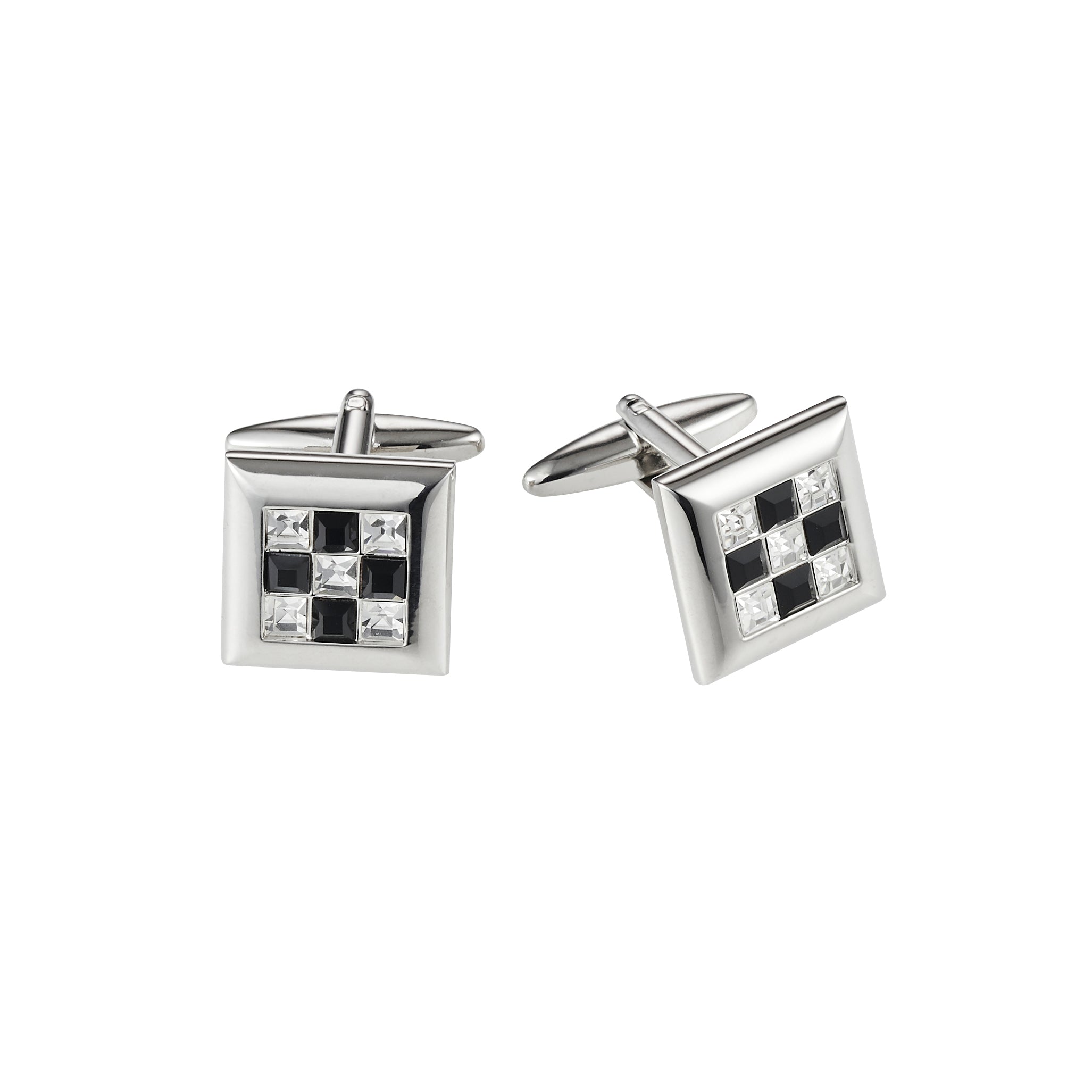 Rhodium Square Crystal & Jet Cufflinks