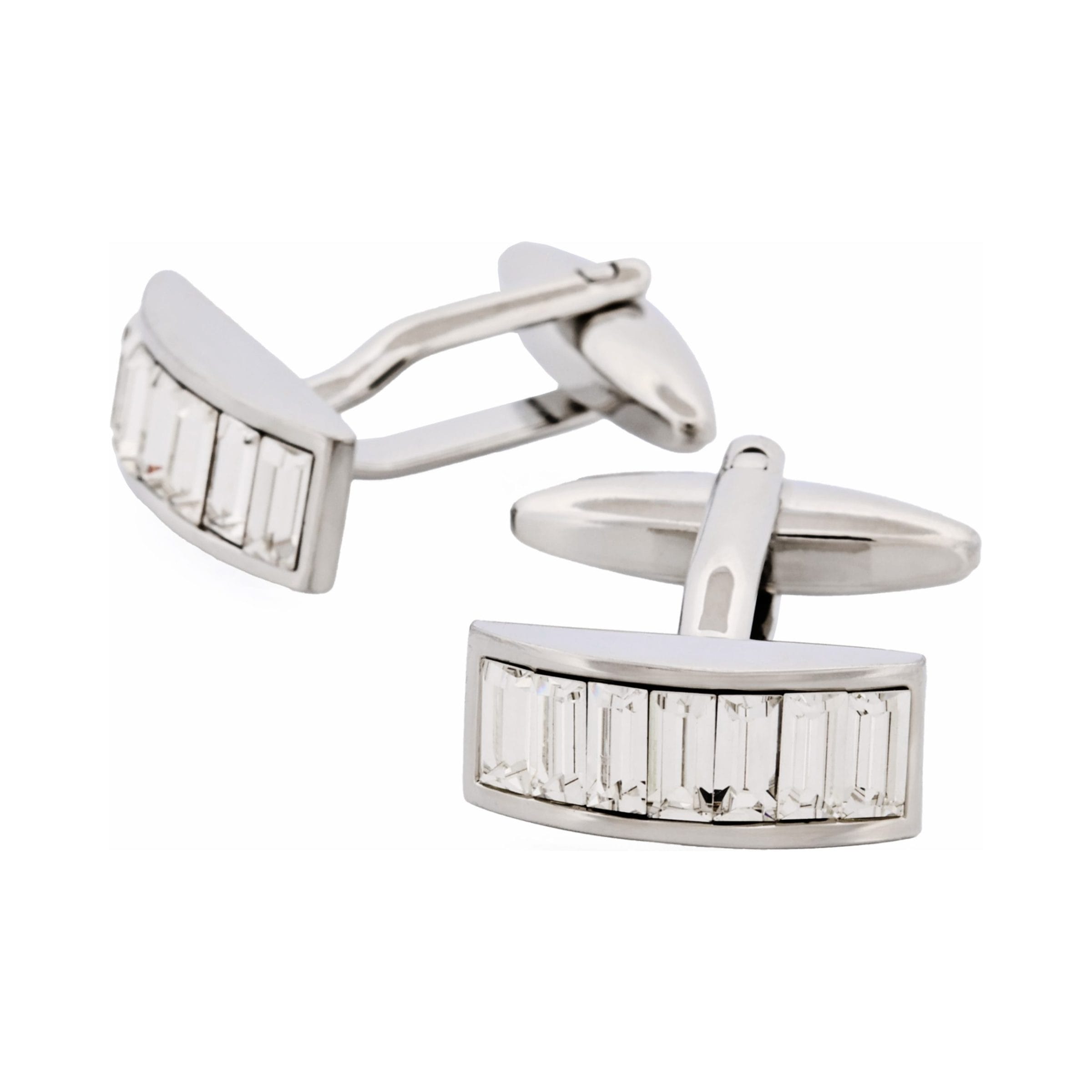 Rhodium Plated Crystal Curved Shaped Cufflinks
