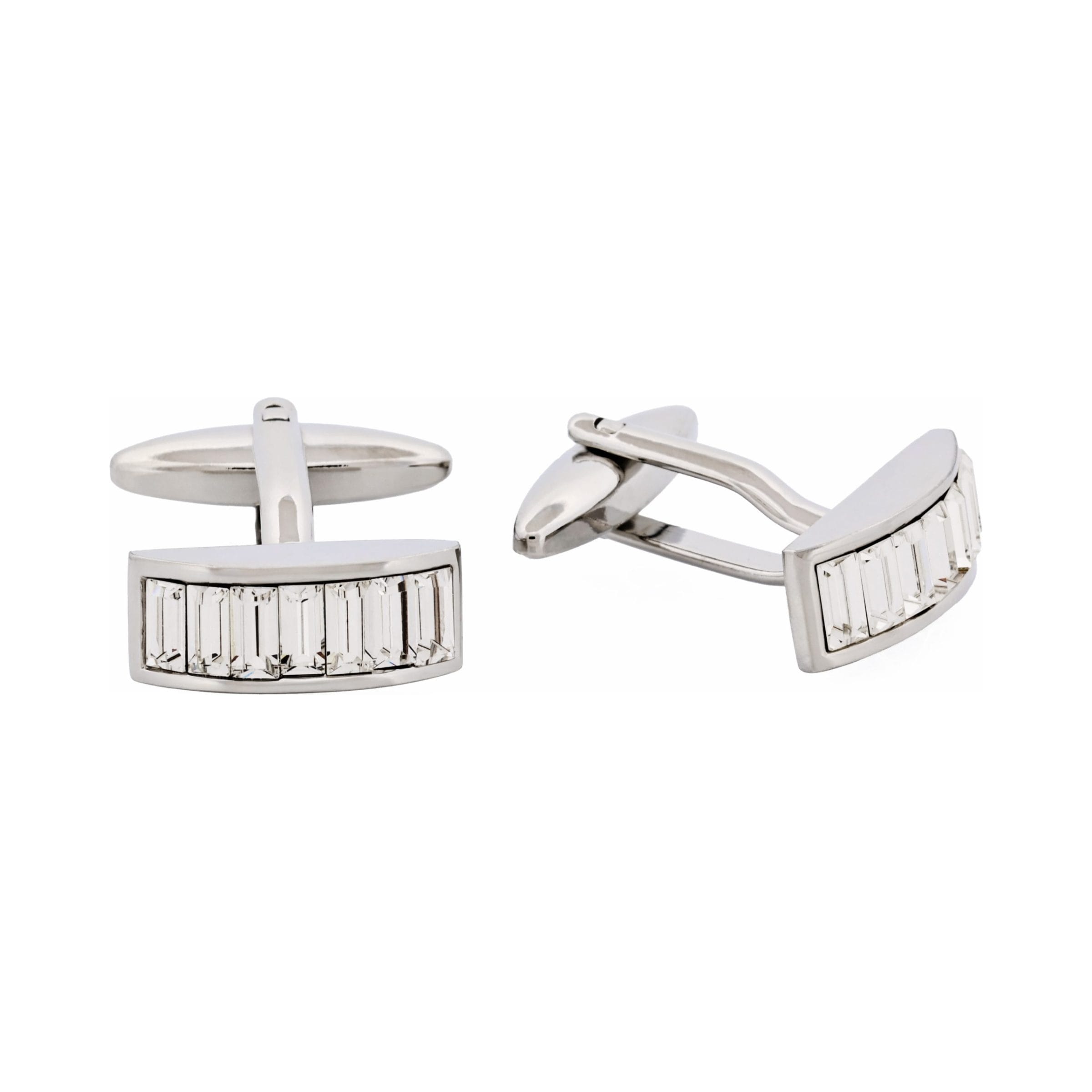 Rhodium Plated Crystal Curved Shaped Cufflinks