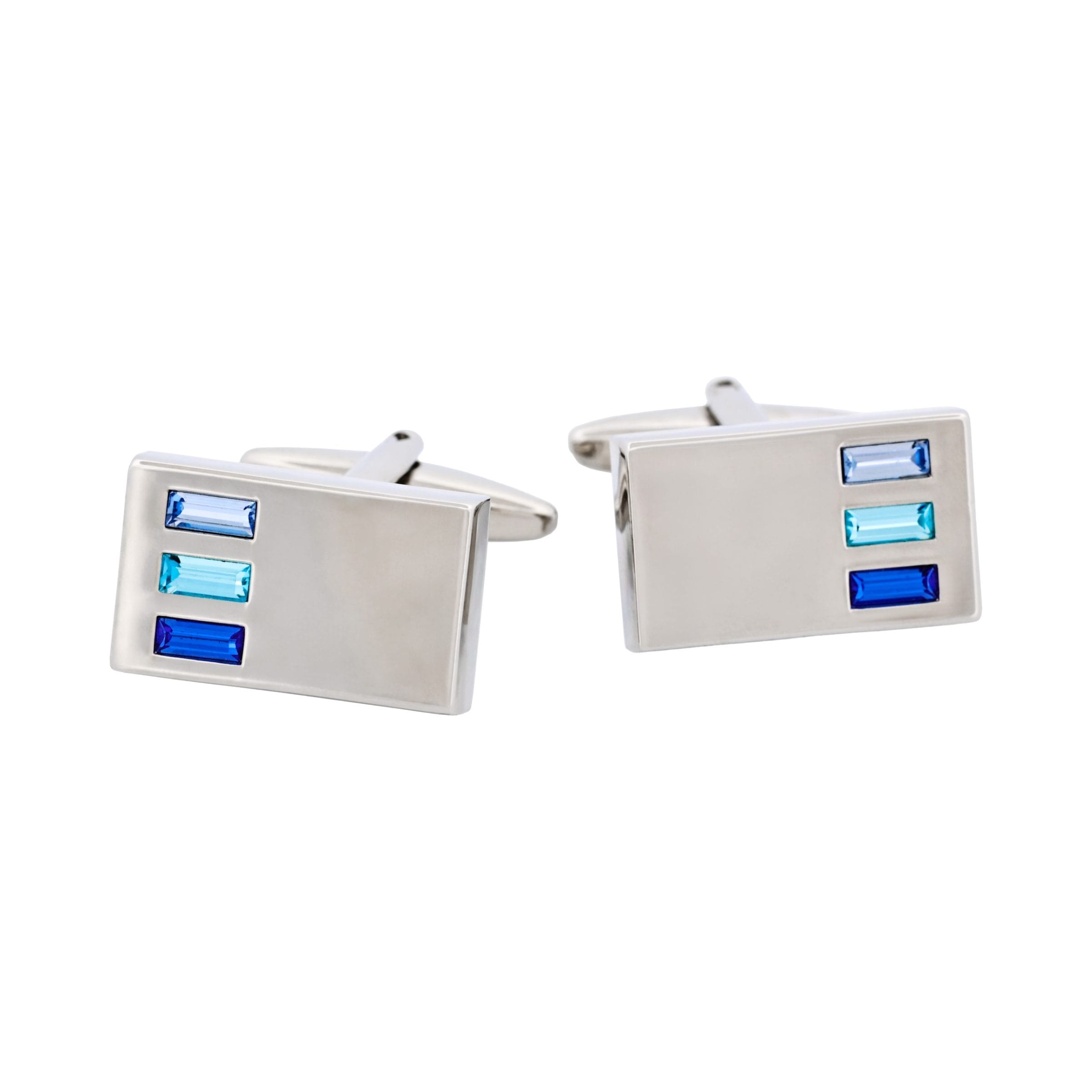 Rhodium Plated Light Sapphire & Aqua Marine & Sapphire Crystal Cufflinks