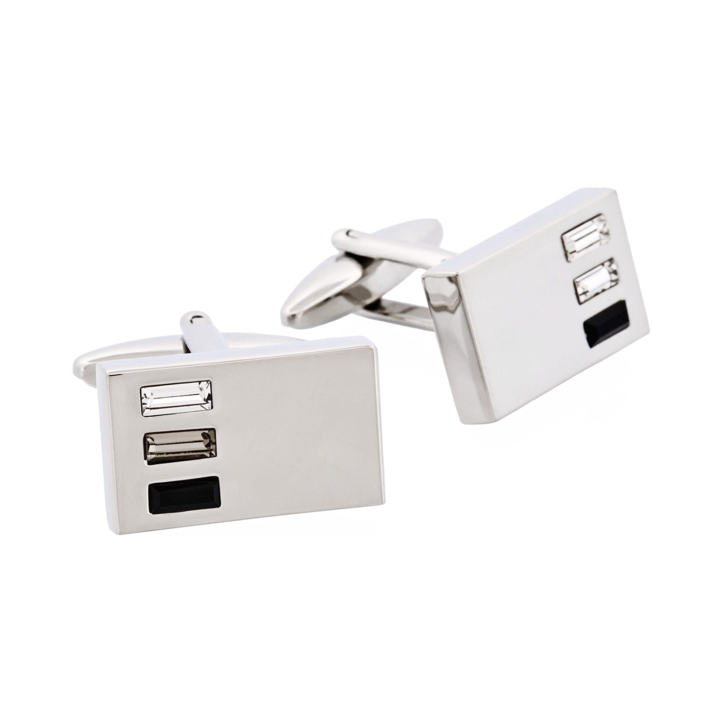 Rhodium Plated Jet & Black Diamond & Crystal Cufflinks