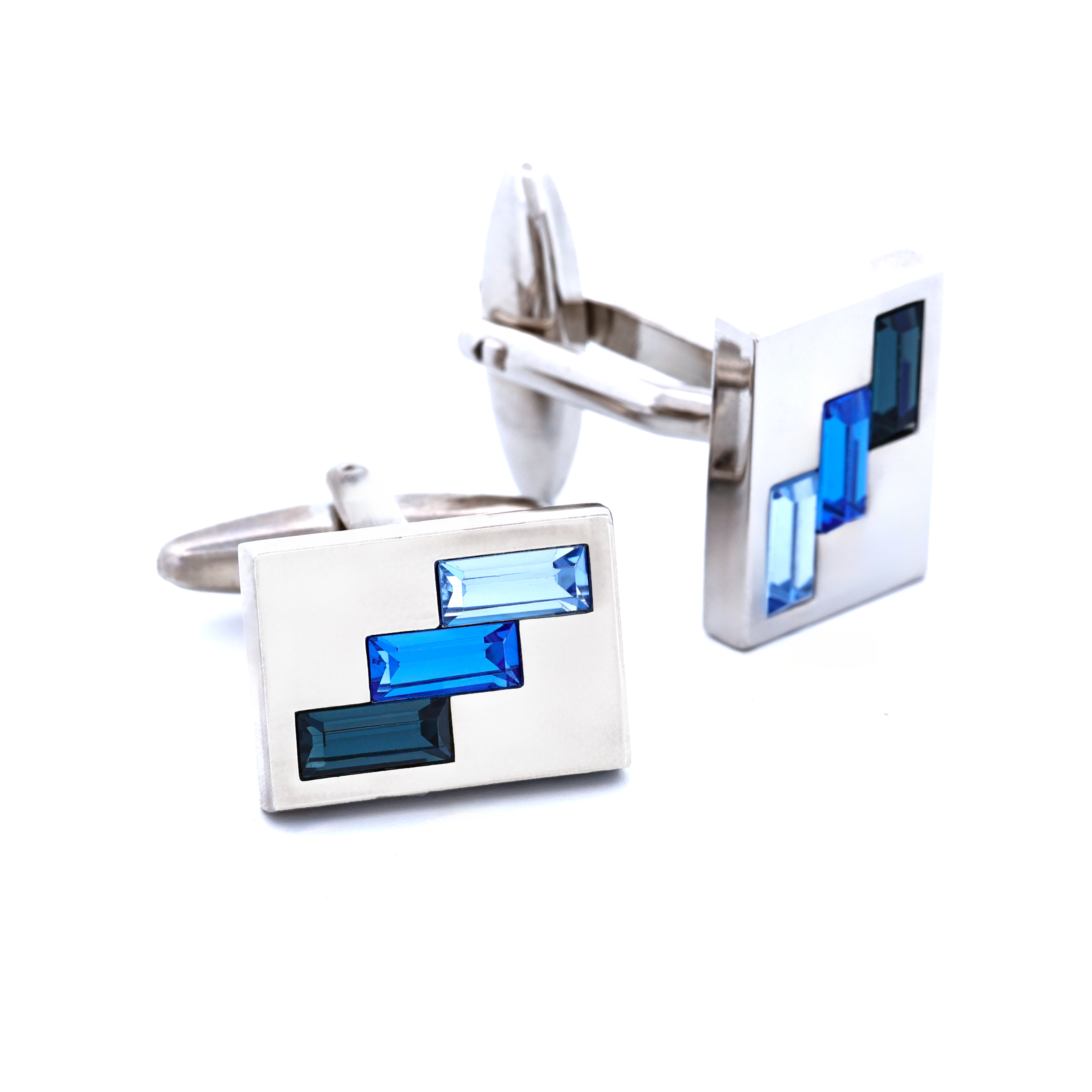 3 Tone Blue Crystal Cufflinks
