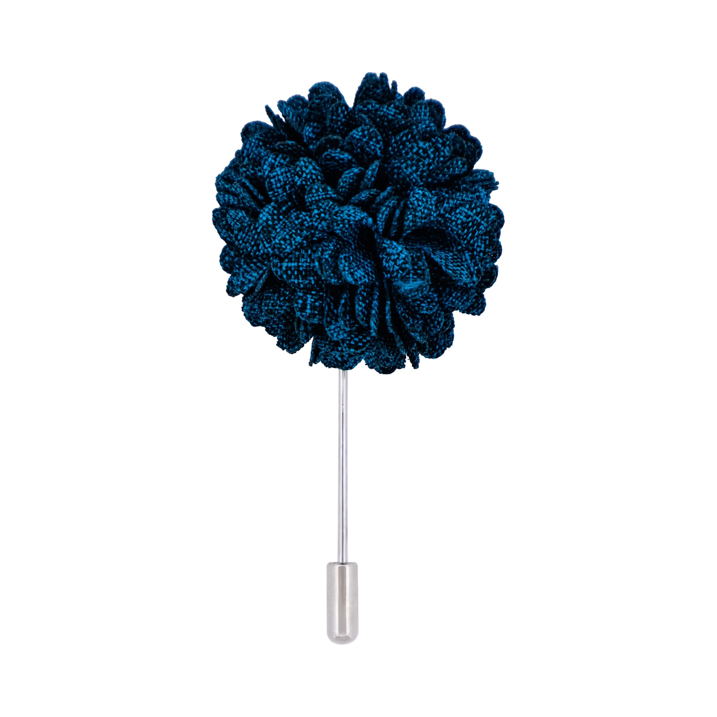 Navy Blue Fabric Flower Rhodium Lapel Pin