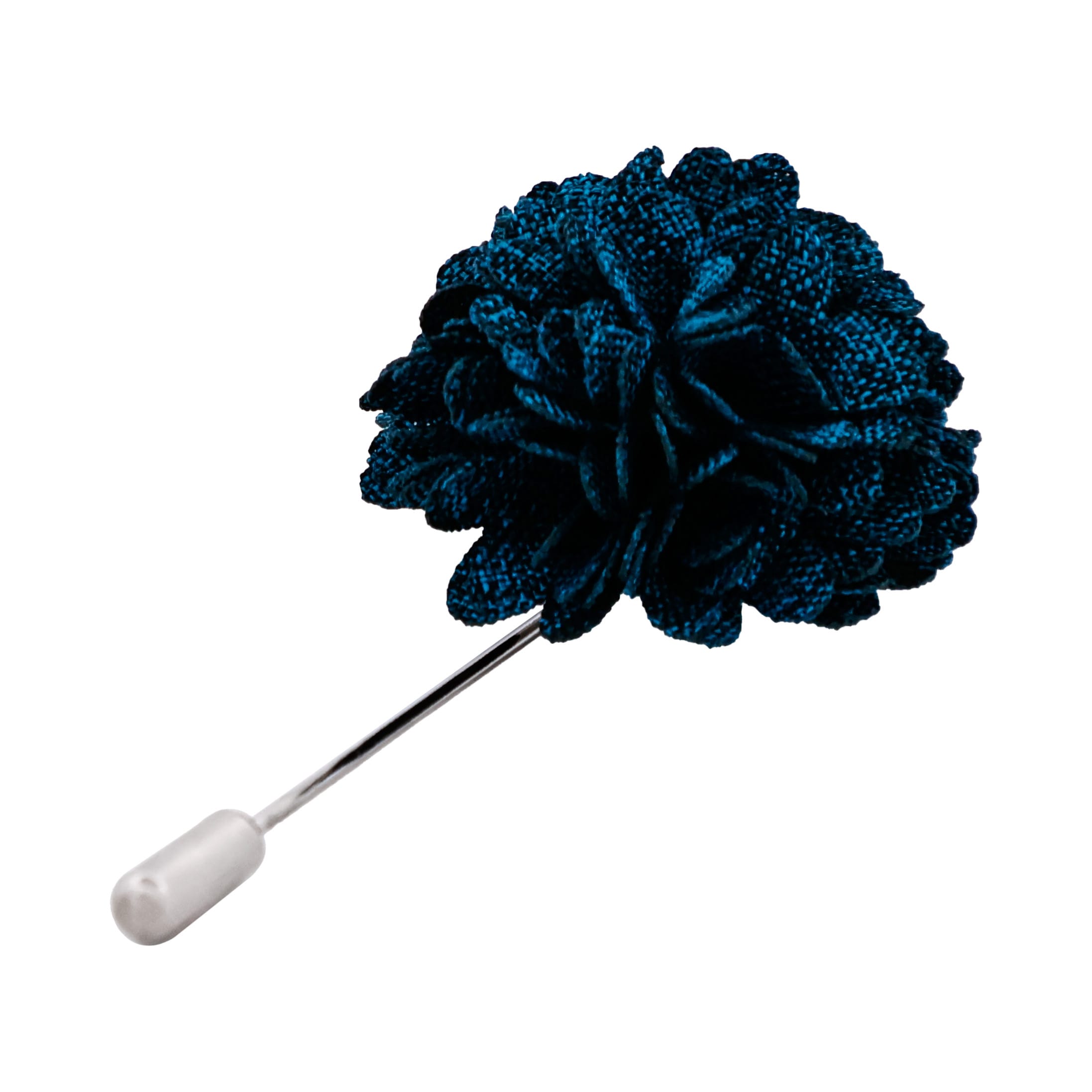 Navy Blue Fabric Flower Rhodium Lapel Pin
