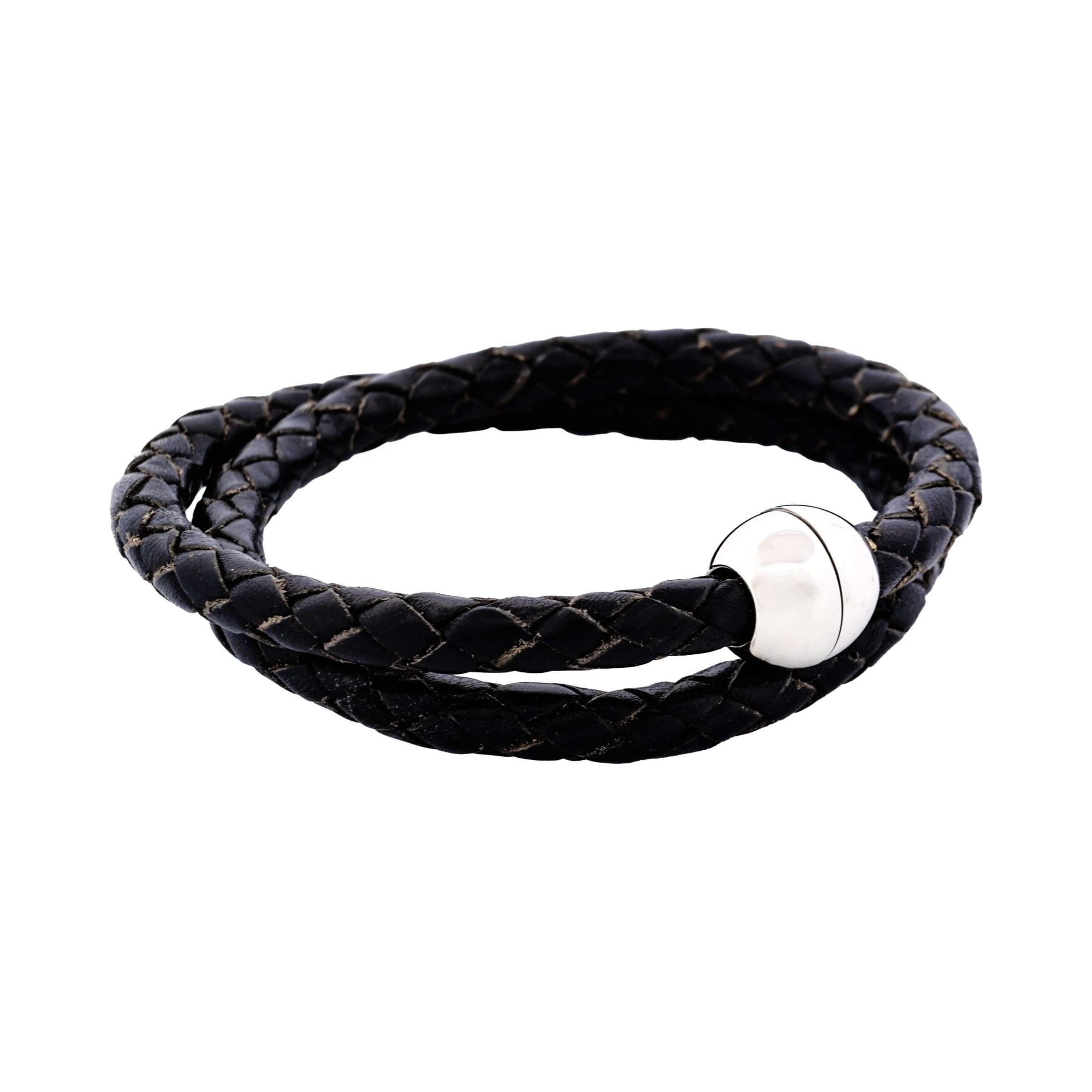 Black Leather Double Bracelet