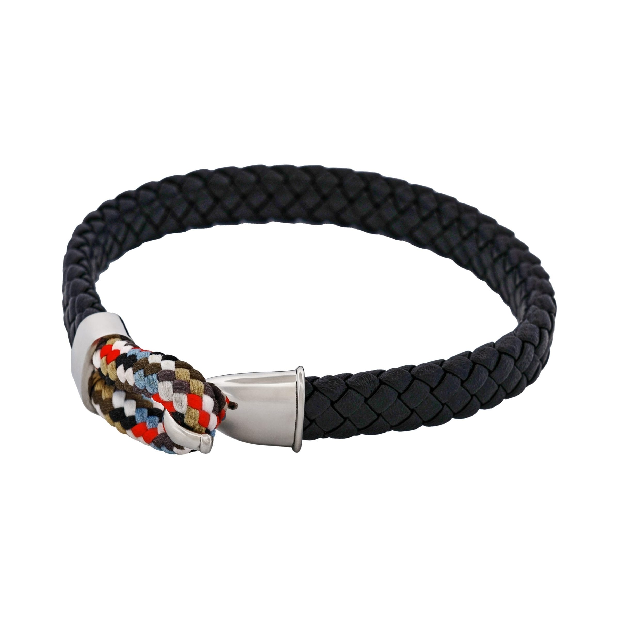 Stainless Steel & Black Leather Para-Cord Strap Bracelet