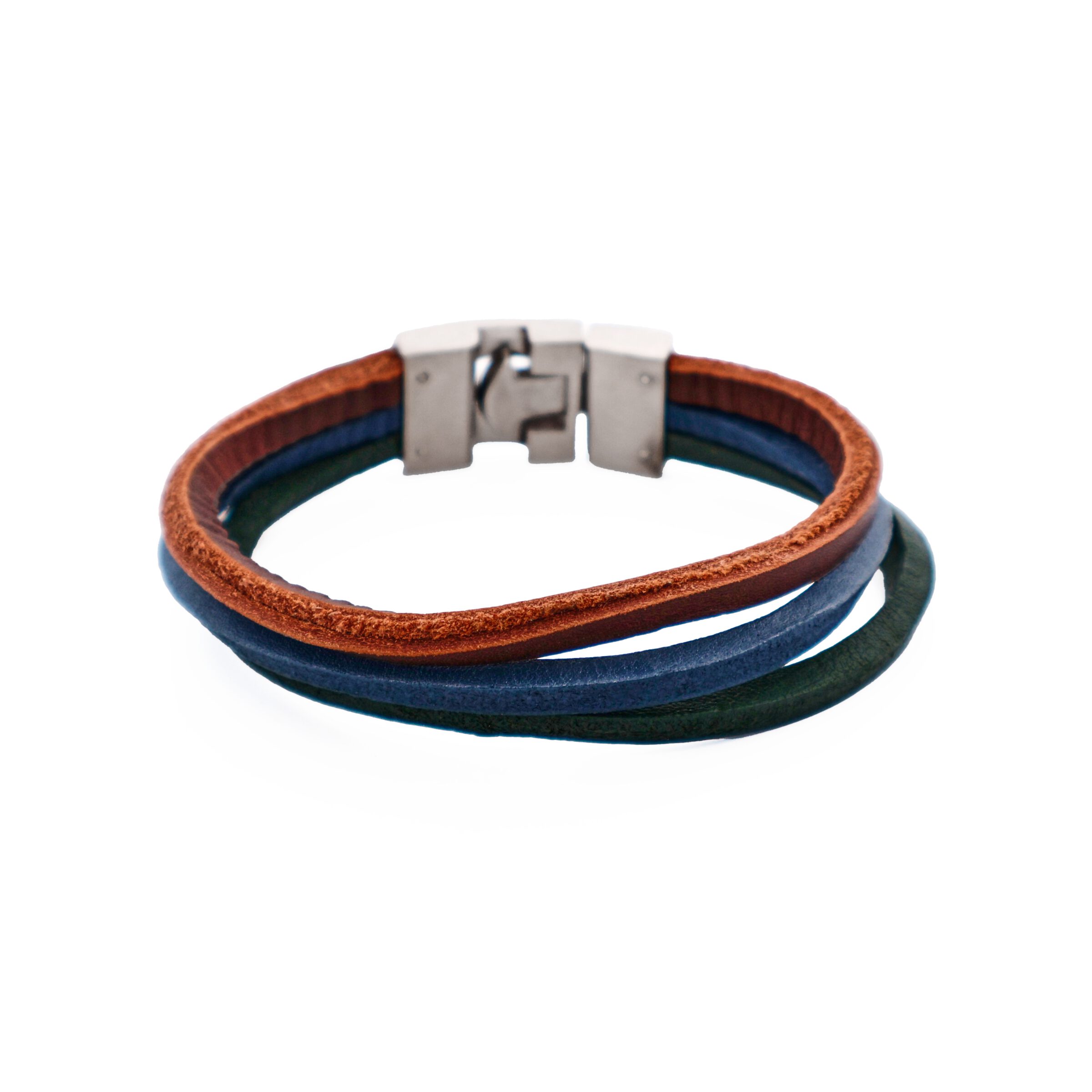 Multi Coloured Split Leather-Stainless Steel Bracelet